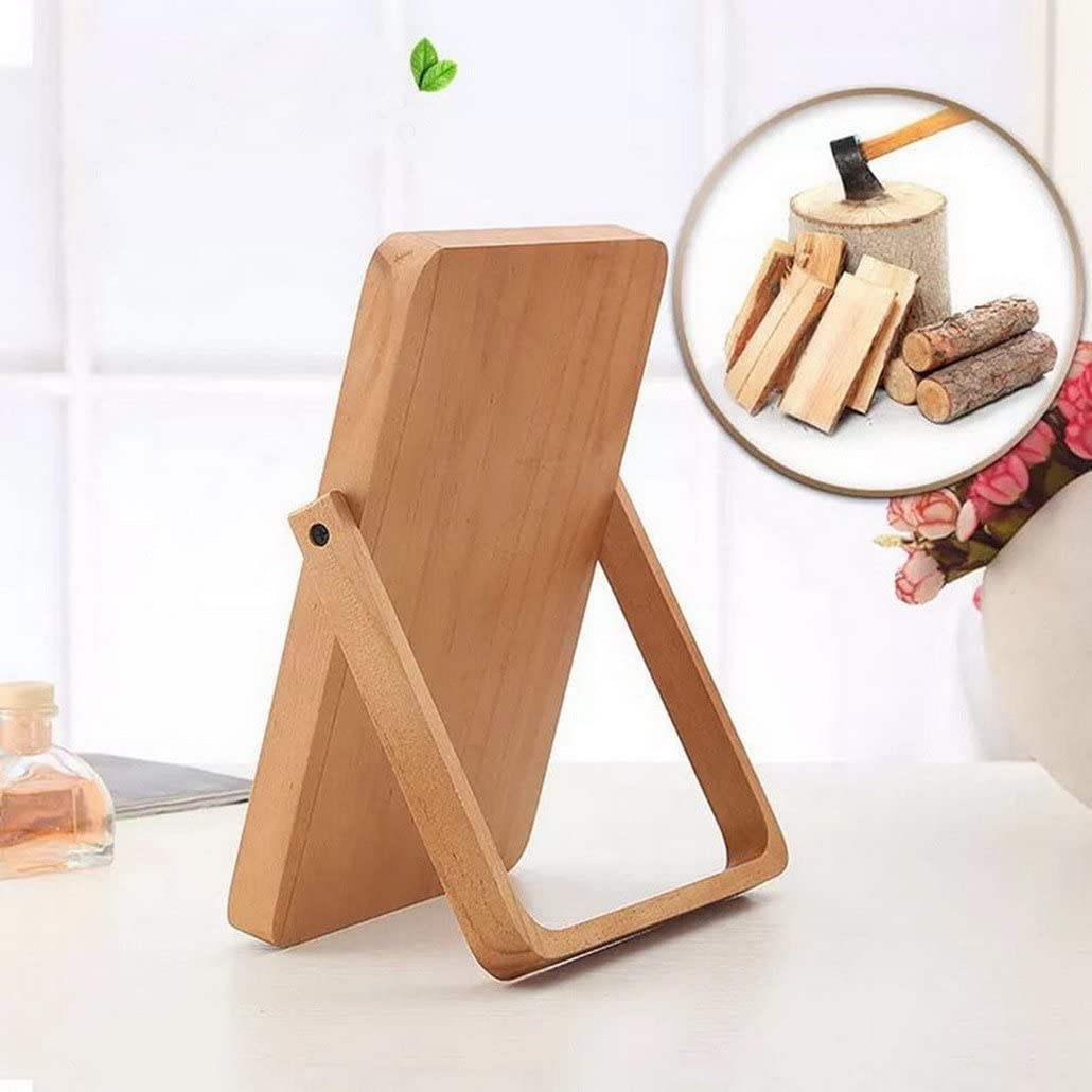 Restbuy Standing Mirror Cosmetic Mirror Table Mirror with Wood Frame and Stand Mirror for hanging Br