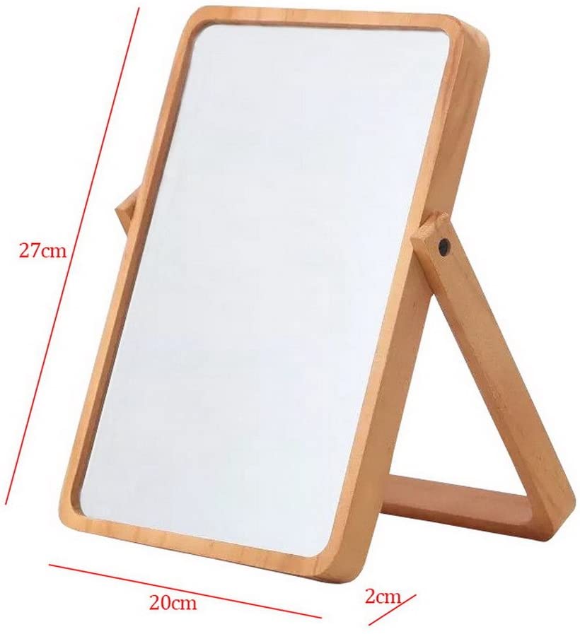 Restbuy Standing Mirror Cosmetic Mirror Table Mirror with Wood Frame and Stand Mirror for hanging Br