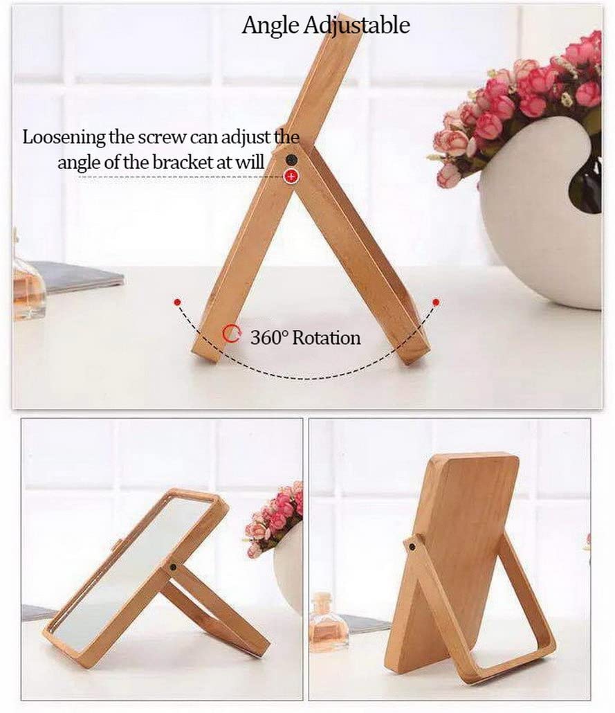 Restbuy Standing Mirror Cosmetic Mirror Table Mirror with Wood Frame and Stand Mirror for hanging Br