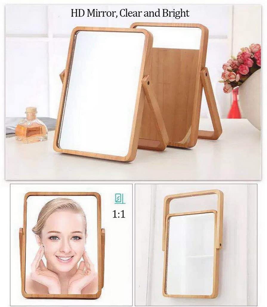 Restbuy Standing Mirror Cosmetic Mirror Table Mirror with Wood Frame and Stand Mirror for hanging Br