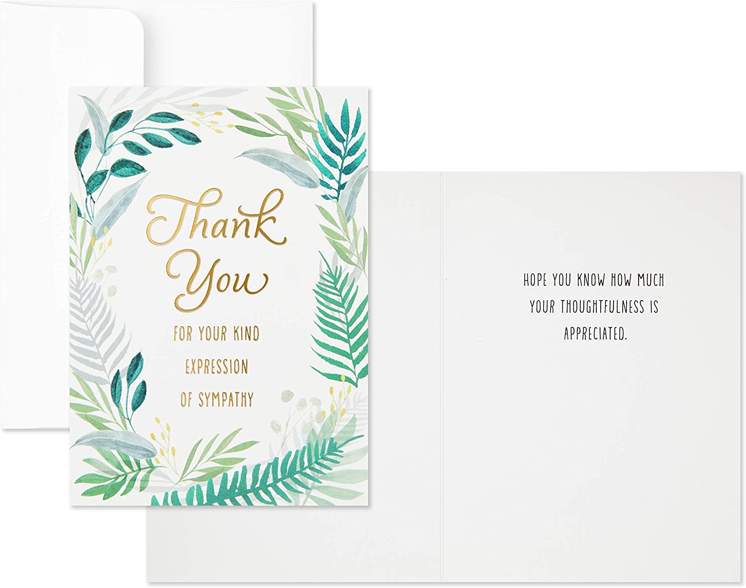 Hallmark Pack of 20 Thank You for Your Sympathy Cards, Gold Foil Greenery (Funeral Thank You Cards)
