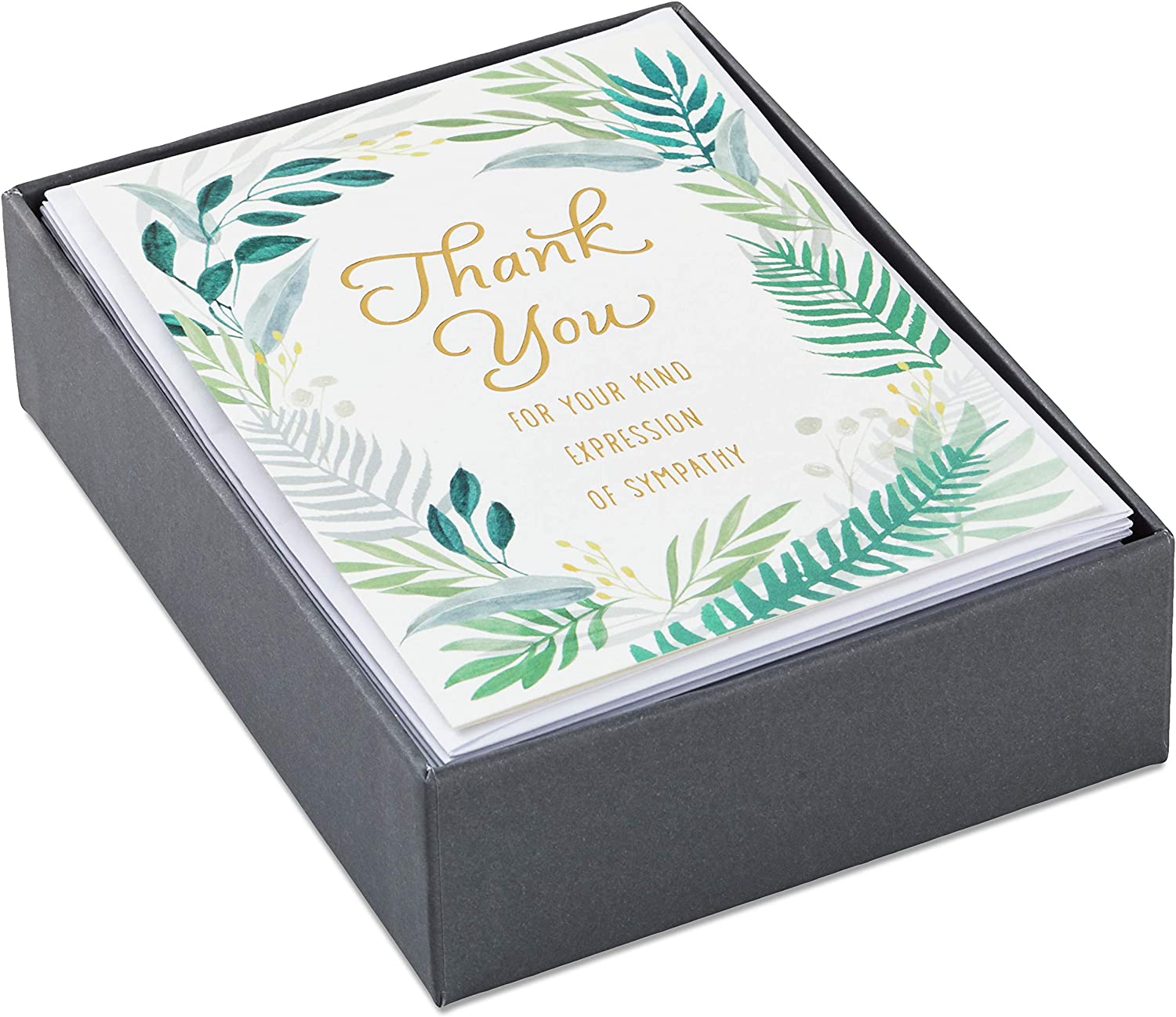 Hallmark Pack of 20 Thank You for Your Sympathy Cards, Gold Foil Greenery (Funeral Thank You Cards)