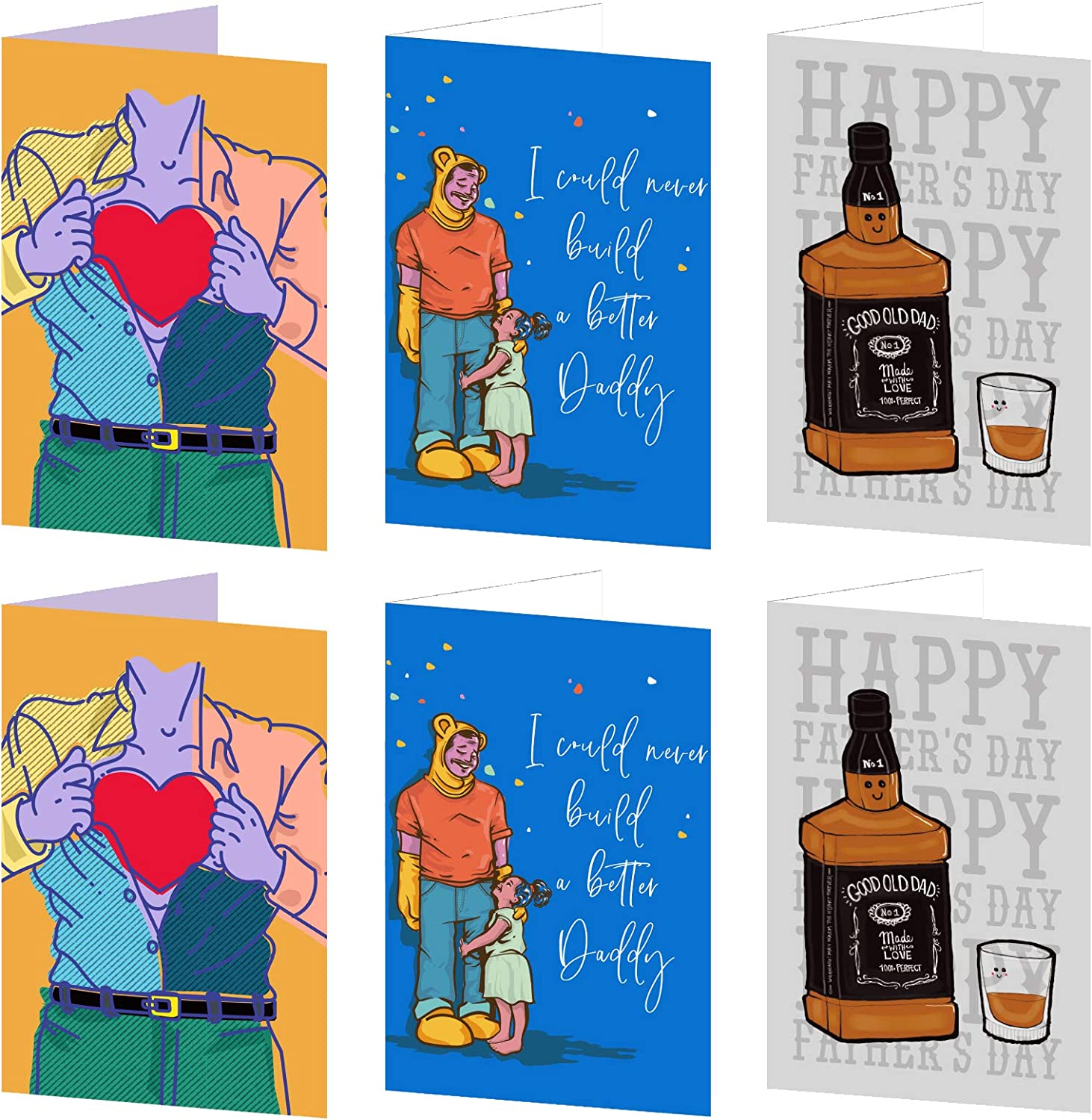 WRAPAHOLIC Assorted Thank You Dad Cards - Happy Father's Day Blank Note Cards with White Envelopes f