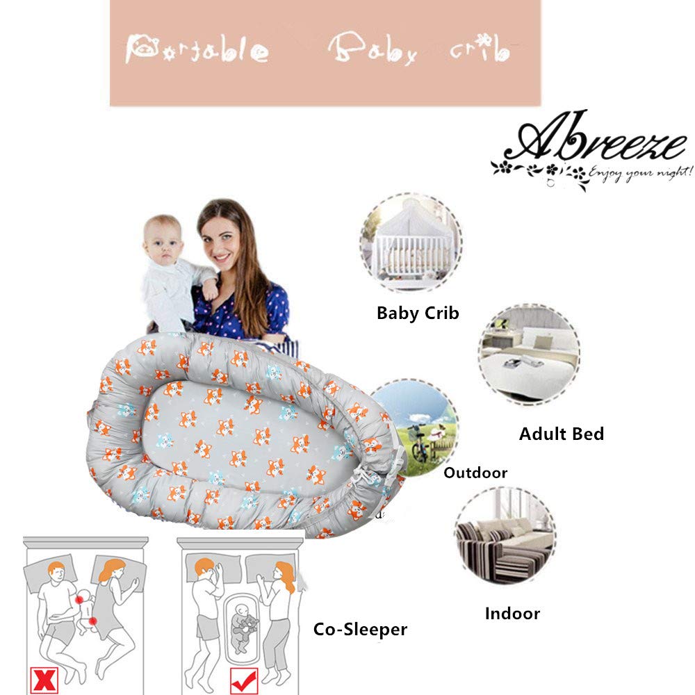 Abreeze Fox Baby Lounger Baby Nest Arrow Portable Super Soft Organic Cotton and Breathable Newborn L