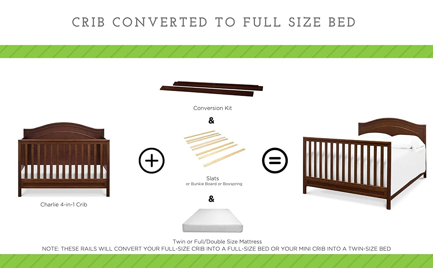Full Size Conversion Kit Bed Rails for Davinci Anastasia 4-in-1 Crib (Espresso)