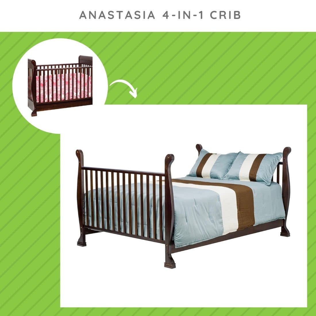 Full Size Conversion Kit Bed Rails for Davinci Anastasia 4-in-1 Crib (Espresso)