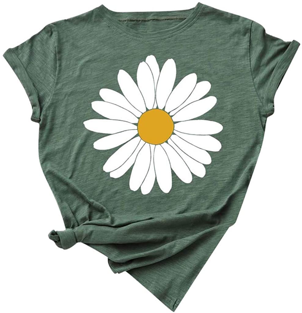 Dosoop Womens Summer Daisy Printed T Shirt Teen Girls Graphic Short Sleeve Casual Crewneck Cute Tees