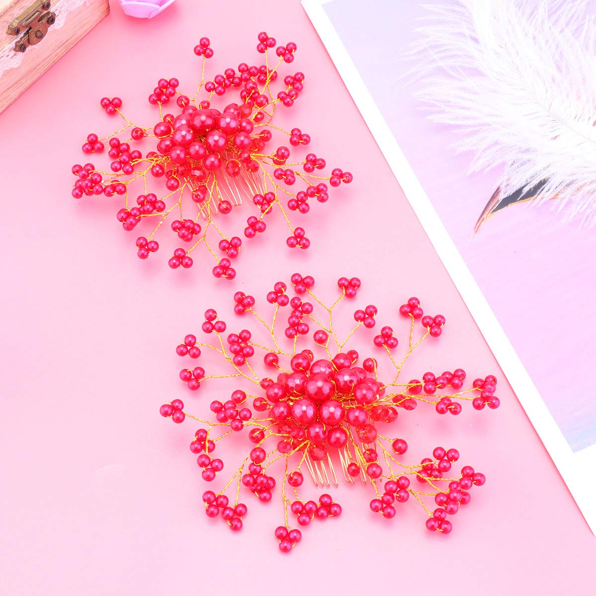 Beaupretty 2pcs Manmade Pearl Hair Side Combs Bridal Headdress Wedding Ceremony Headwear Hair Access
