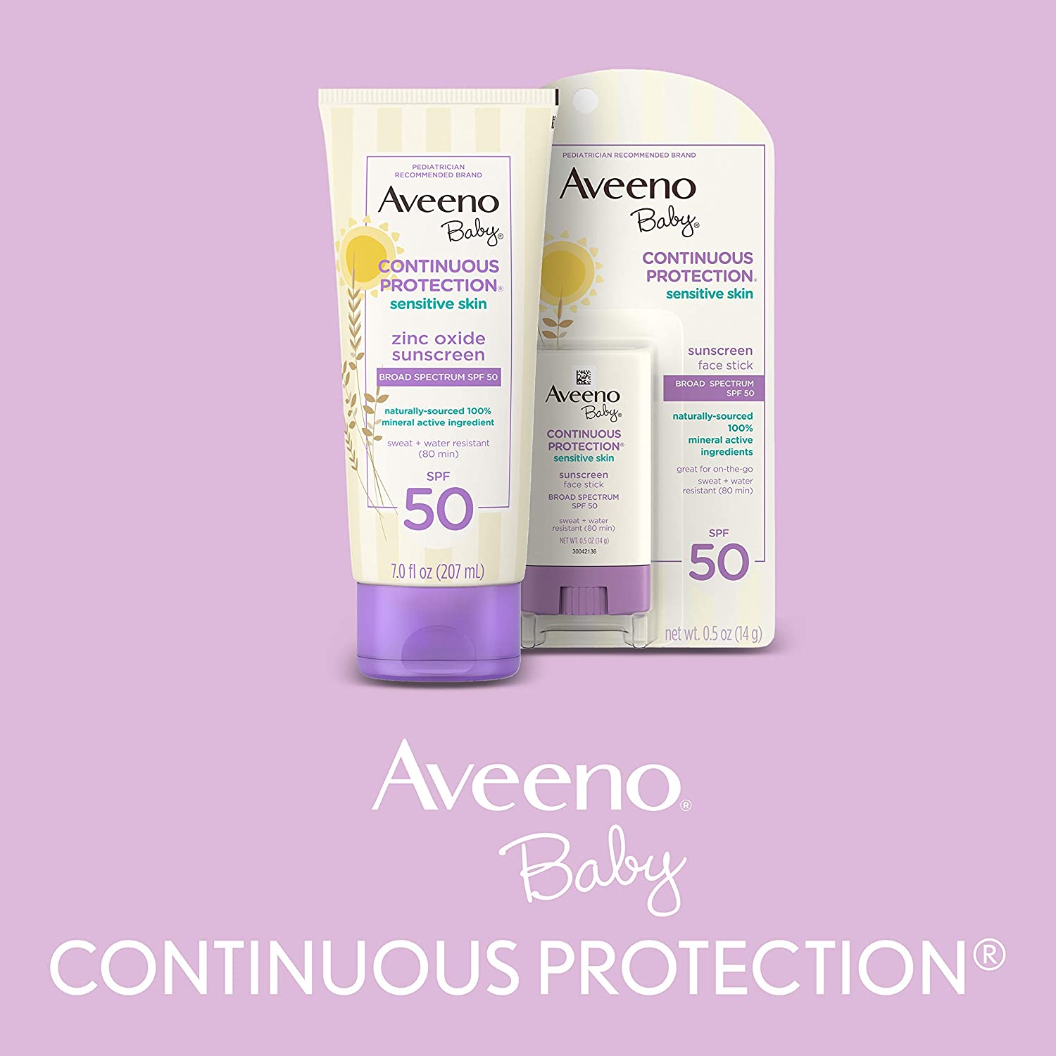 Aveeno Baby Continuous Protection Zinc Oxide Mineral Sunscreen Lotion for Sensitive Skin, Broad Spec