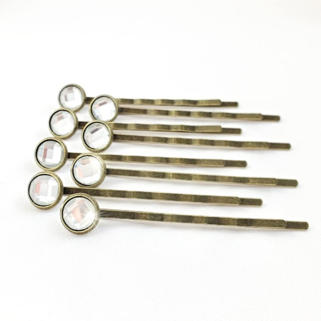 Crystal Hair Pins for Women, Decorative Bobby Pin Set of 8 Transparent Clear Hairpins, Sparkly Glass