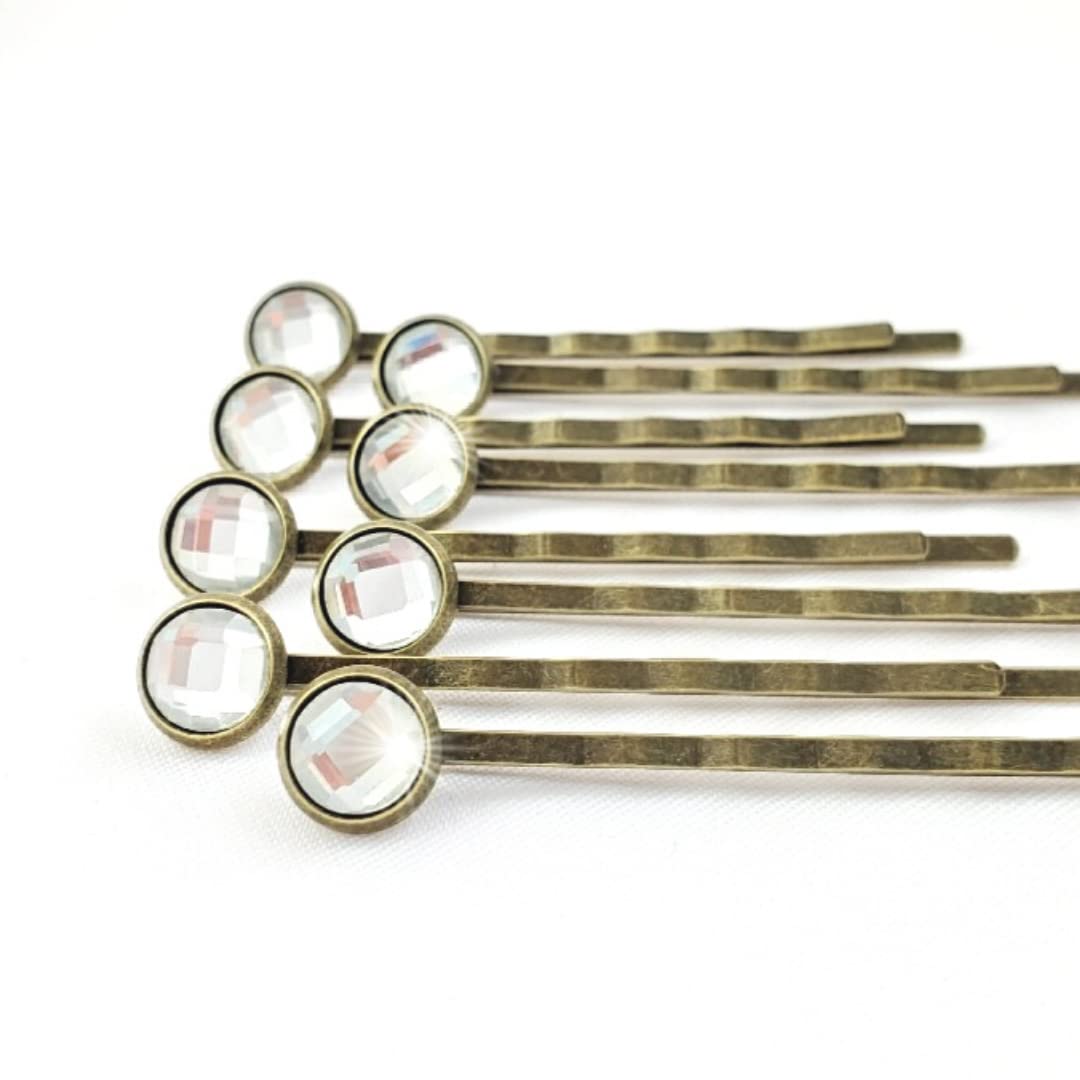 Crystal Hair Pins for Women, Decorative Bobby Pin Set of 8 Transparent Clear Hairpins, Sparkly Glass