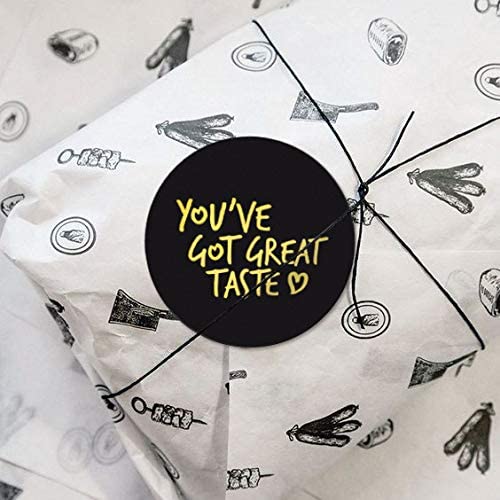 WRAPAHOLIC You've Got Great Taste Stickers - Black Background Gold Foil Business Thank You Stickers,