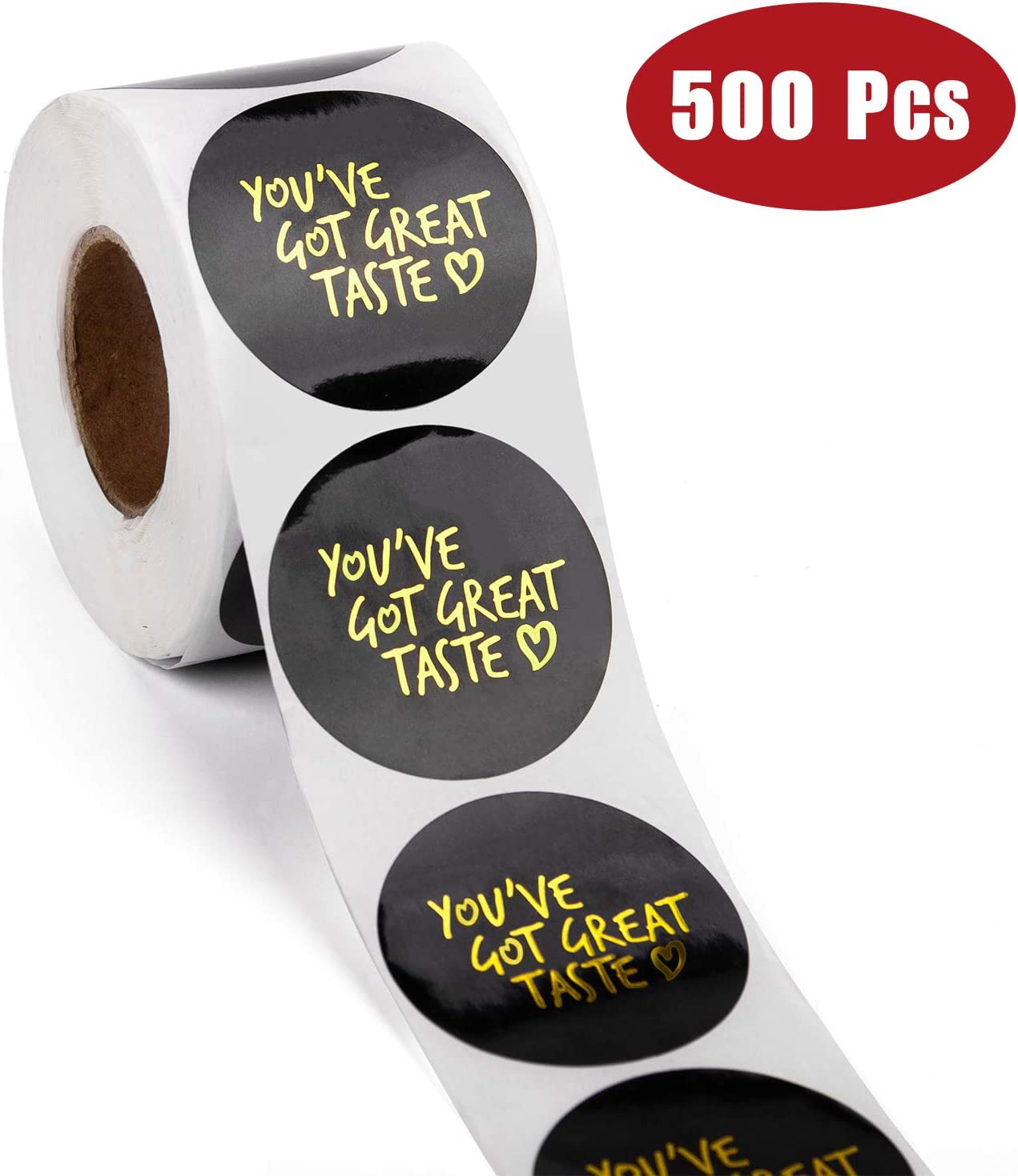 WRAPAHOLIC You've Got Great Taste Stickers - Black Background Gold Foil Business Thank You Stickers,