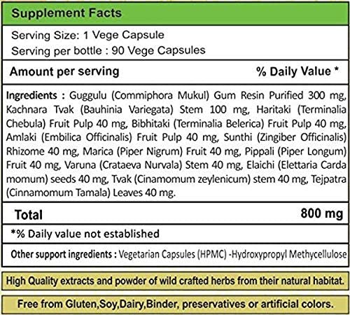Kanchnara Guggulu (Ayurvedic Ancient Formulation) (Herbal Supplement) 90 Vege Capsules, 800 Mg - Con