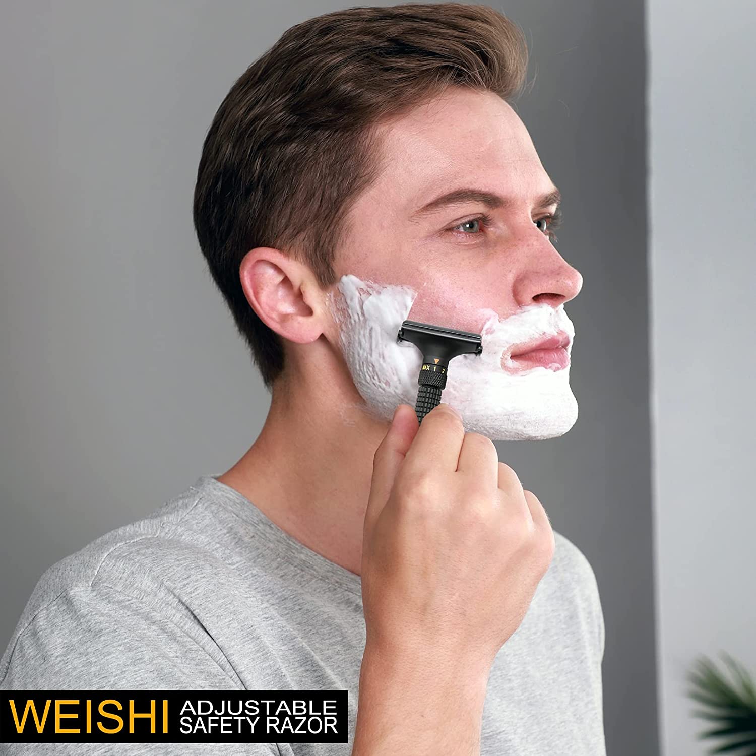 WEISHI Butterfly Open Double Edge Safety Razor Nostalgic Adjustable Matte Black with 5 Stainless Ste