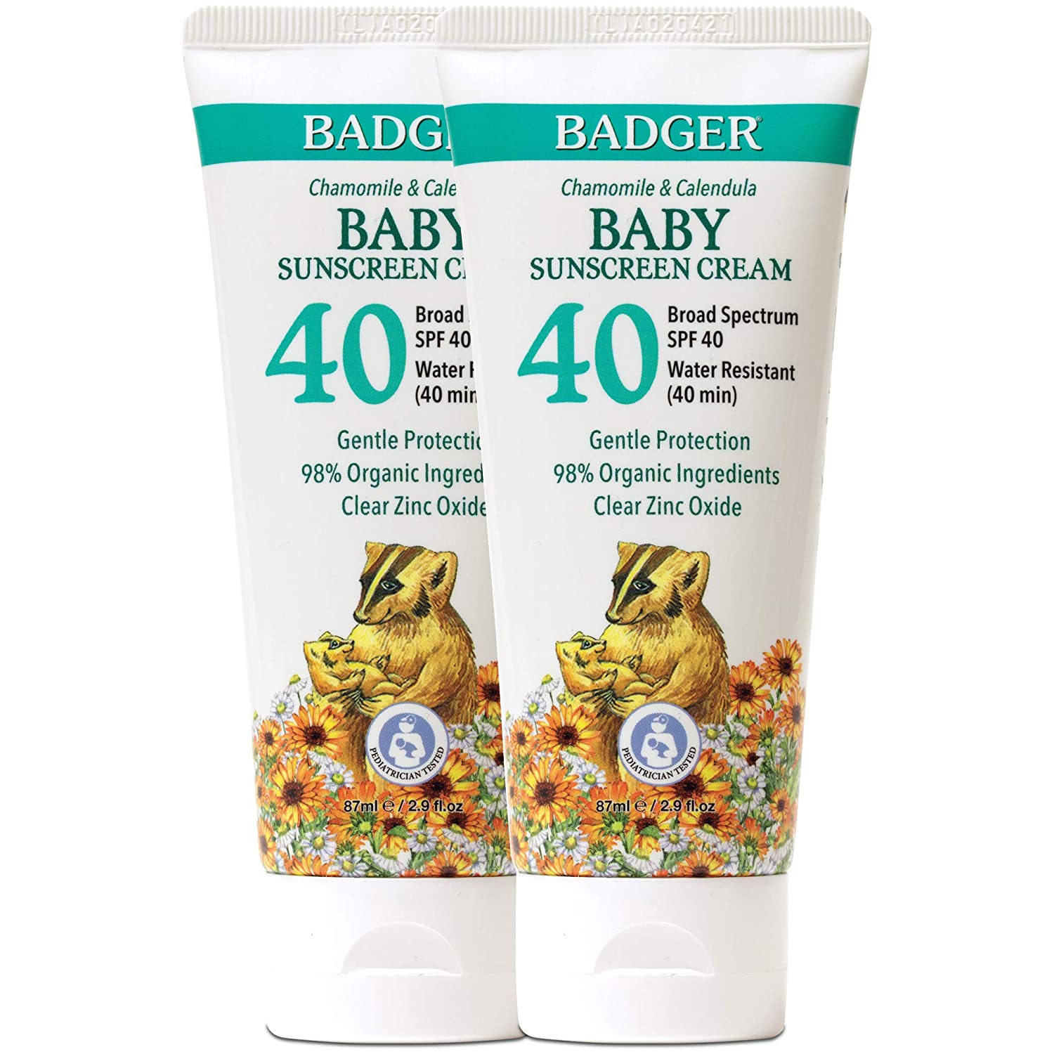 Badger SPF 40 Baby Sunscreen Cream (2 Pack) - Reef-Friendly Broad-Spectrum Water-Resistant Baby Suns