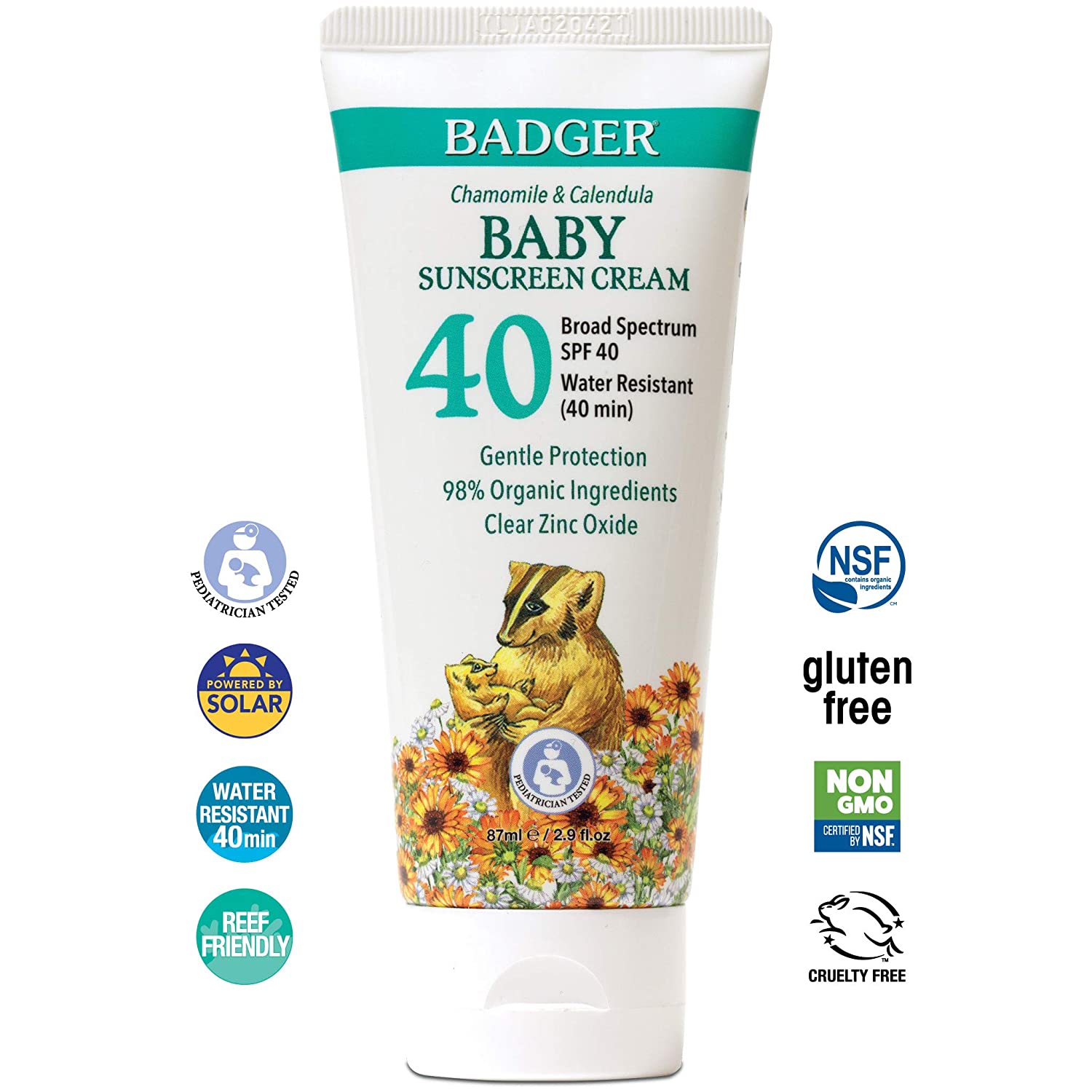 Badger SPF 40 Baby Sunscreen Cream (2 Pack) - Reef-Friendly Broad-Spectrum Water-Resistant Baby Suns