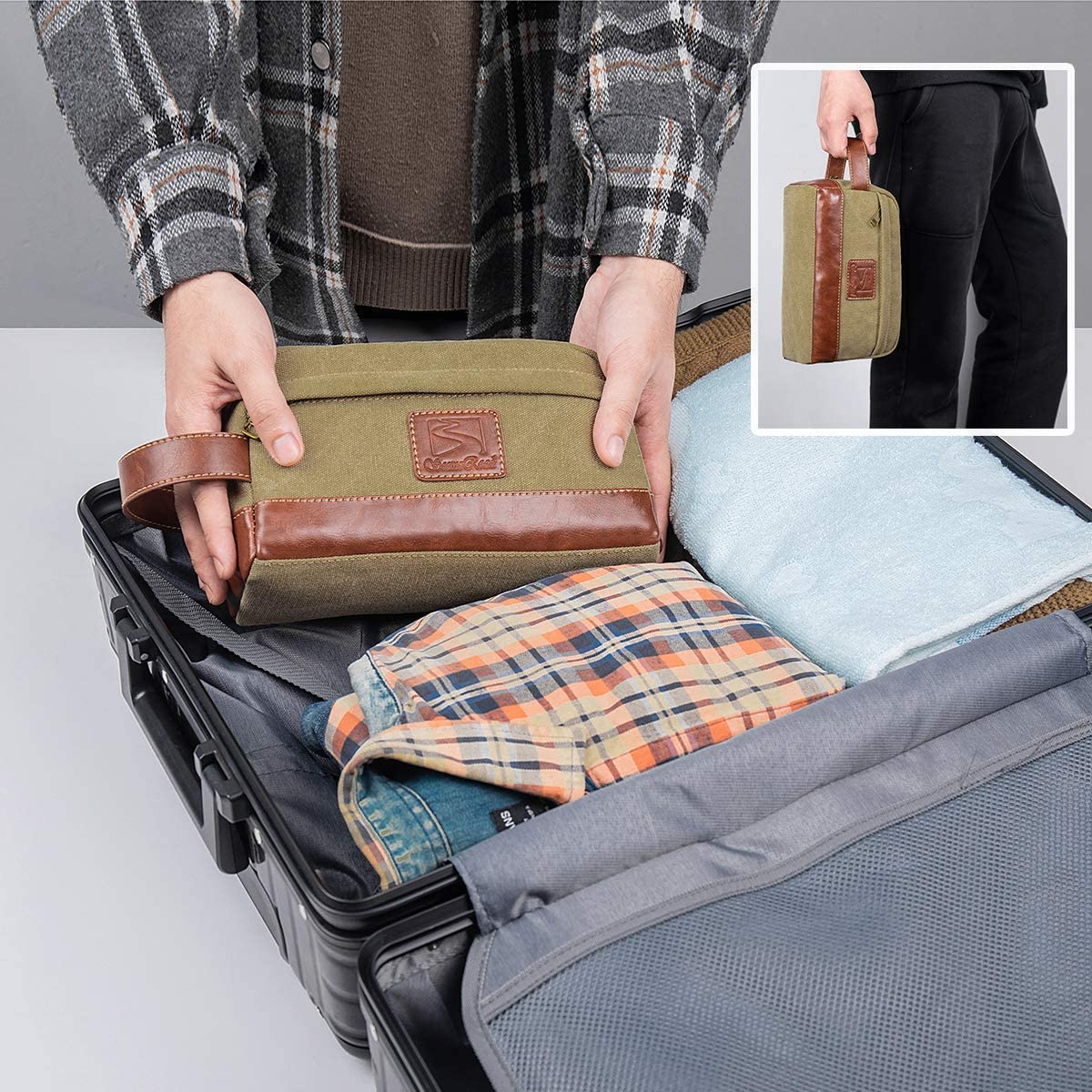 SEEMEROAD Toiletry Bag for Men, Travel Toiletries Bag|Water-resistant Dopp Kit, Leather Shaving Orga