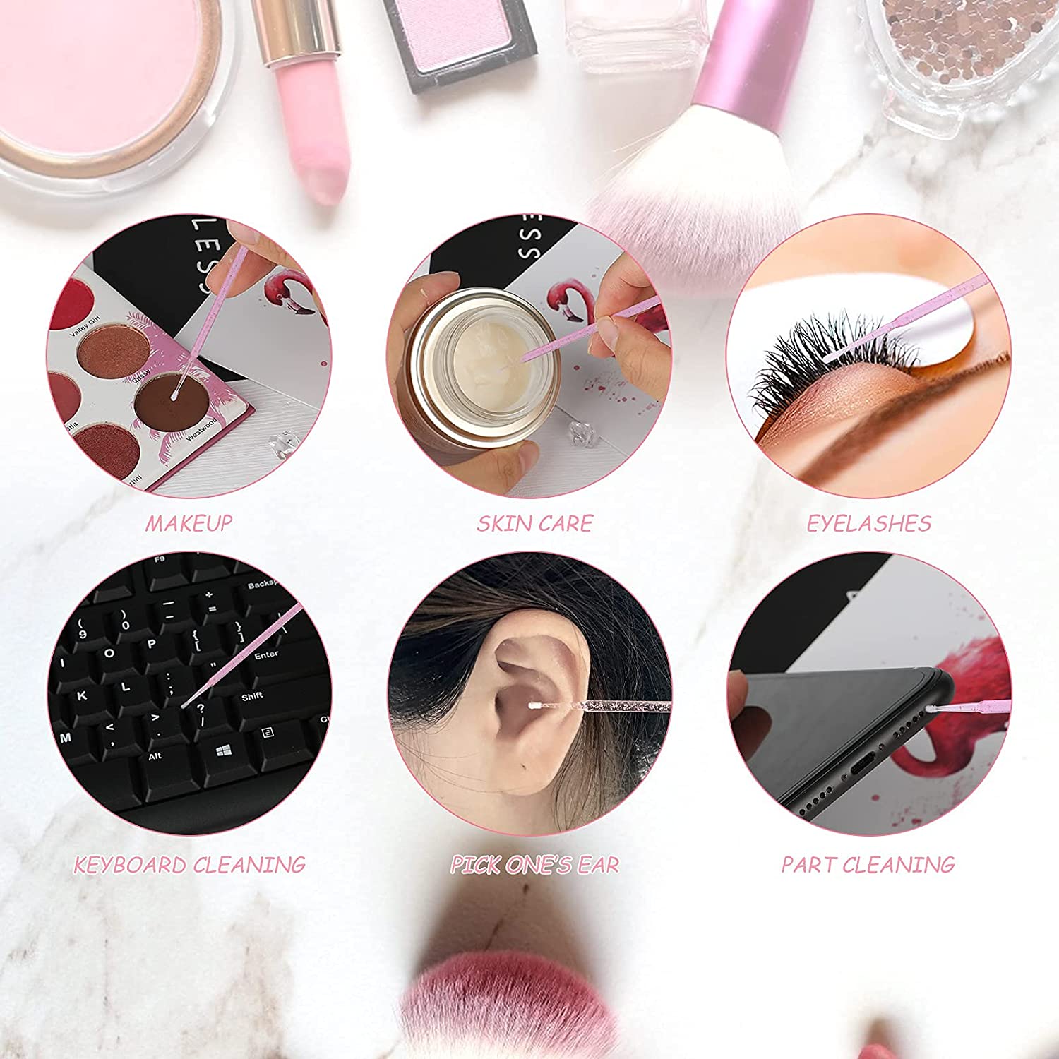 400PCS Crystal Micro Brush Applicator Disposable Micro Cotton Swabs for Eyelash Extensions Makeup Cl