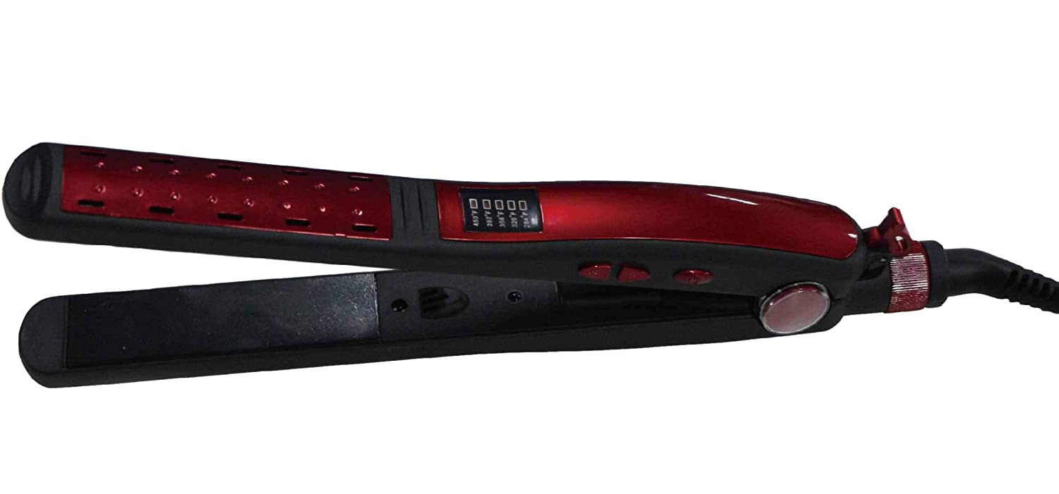PrimeTrendz Dual Volt (110V/220V) Wet & Dry Professional Ceramic Hair Straightener Flat Iron Ceramic Tourmaline Plates Immediate Heat Up Iron with Auto Shut Off Feature in Red Color PrimeTrendz Dual Volt (110V/220V) Wet & Dry Professional Ceramic Hair Straightener Flat Iron Ceramic Tourmaline Plates Immediate Heat Up Iron with Auto Shut Off Feature in Red Color