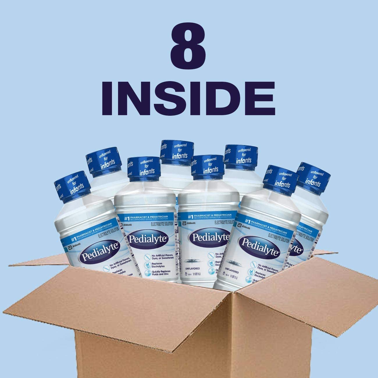 Pedialyte Electrolyte Solution, Hydration Drink, 1 Liter, 8 Count, Unflavored