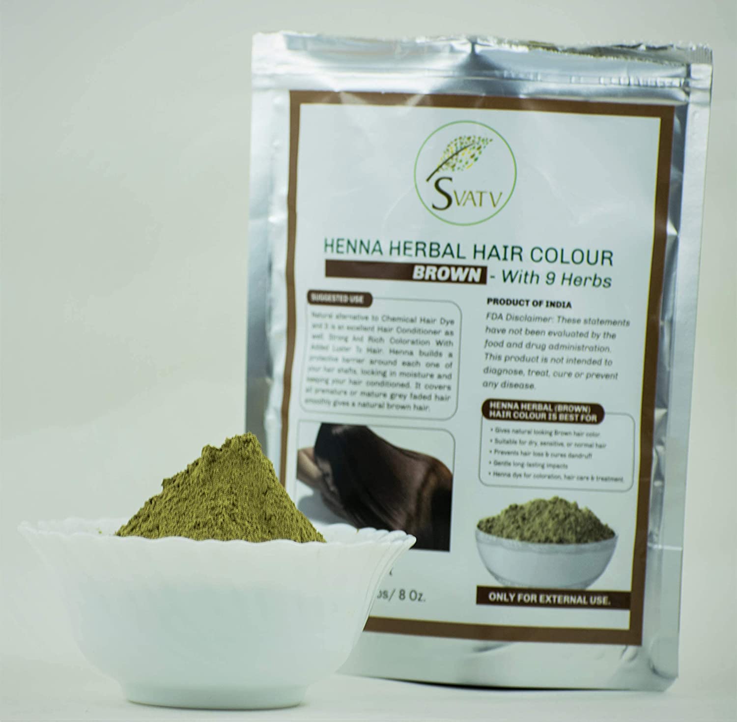 SVATV Brown Henna Hair Colour with Goodness of 9 Herbs | Brwon Henna Mehndi for Hair, Make Hair Soft