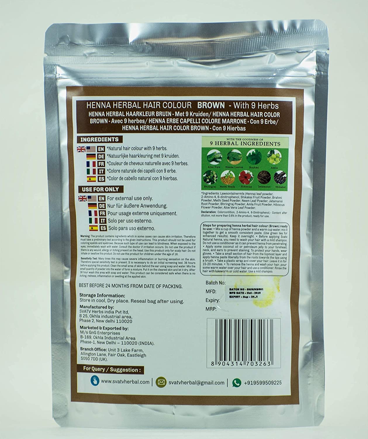 SVATV Brown Henna Hair Colour with Goodness of 9 Herbs | Brwon Henna Mehndi for Hair, Make Hair Soft