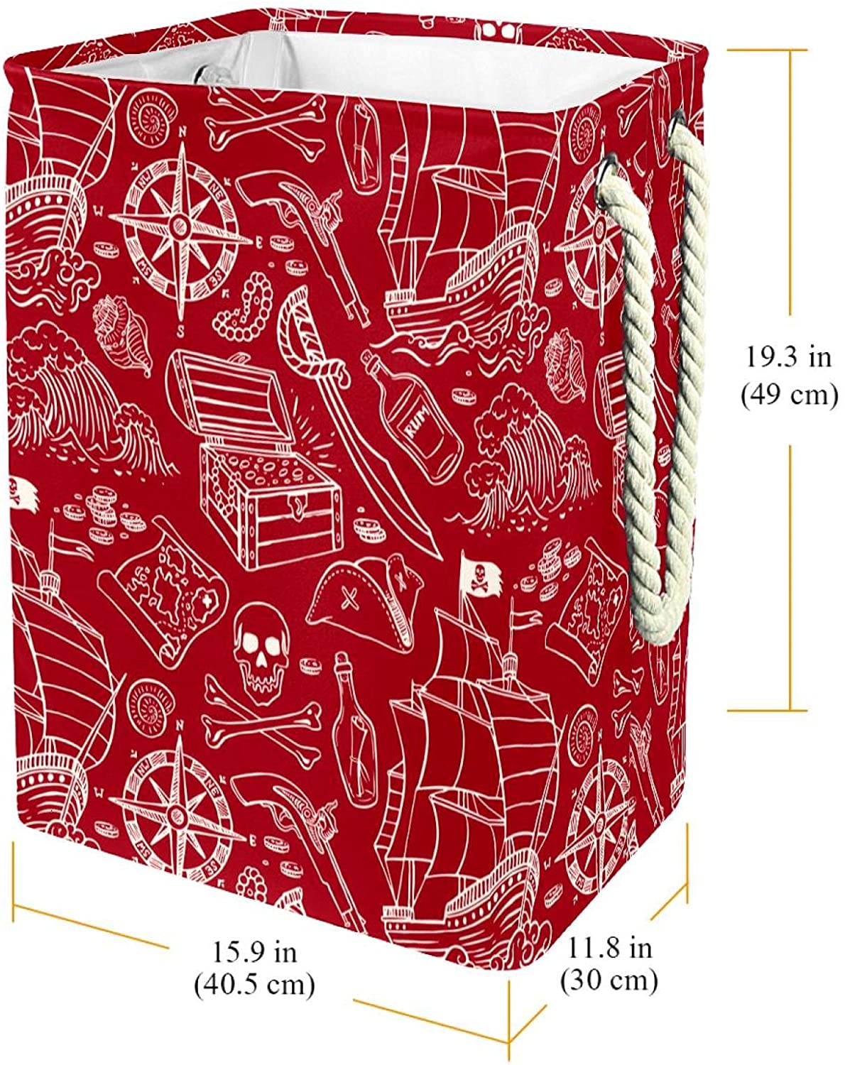 Red Ocean Nautical Pattern Laundry Hamper With Handles Large Collapsible Basket For Storage Bin, Kid