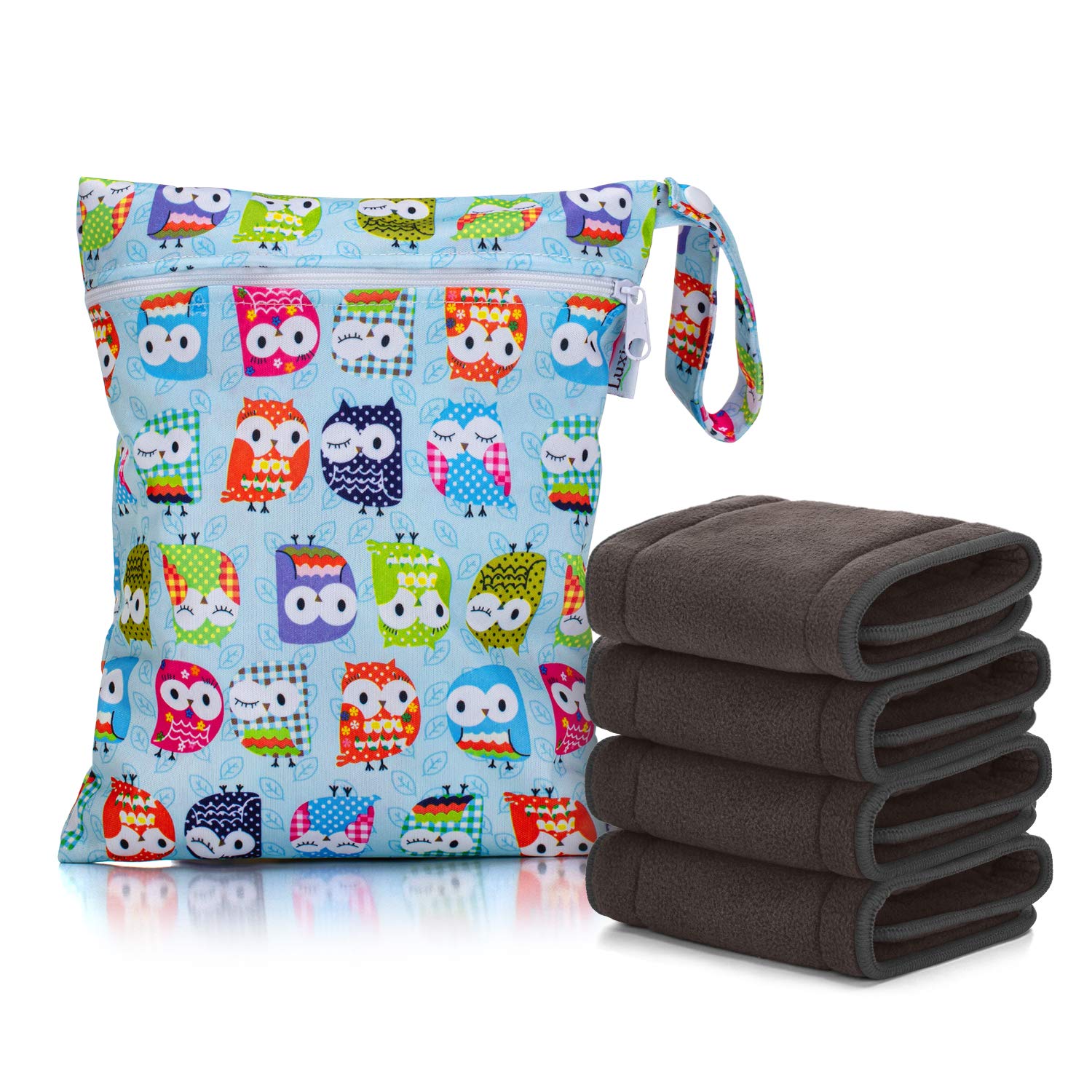 Luxja Cloth Diaper Inserts (4 Pcs Cloth Diaper Liners + 1 Storage Bag), 5 Layers of Bamboo Charcoal 