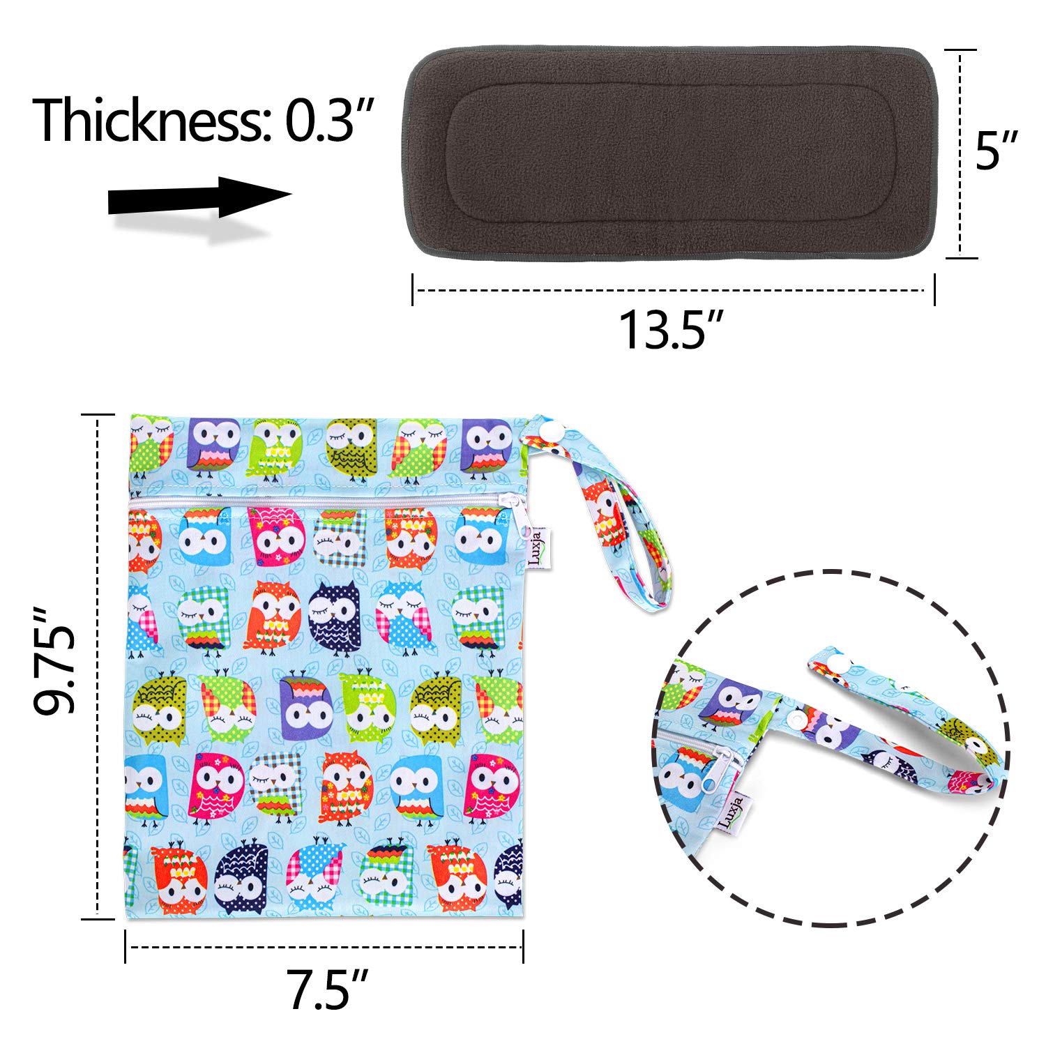 Luxja Cloth Diaper Inserts (4 Pcs Cloth Diaper Liners + 1 Storage Bag