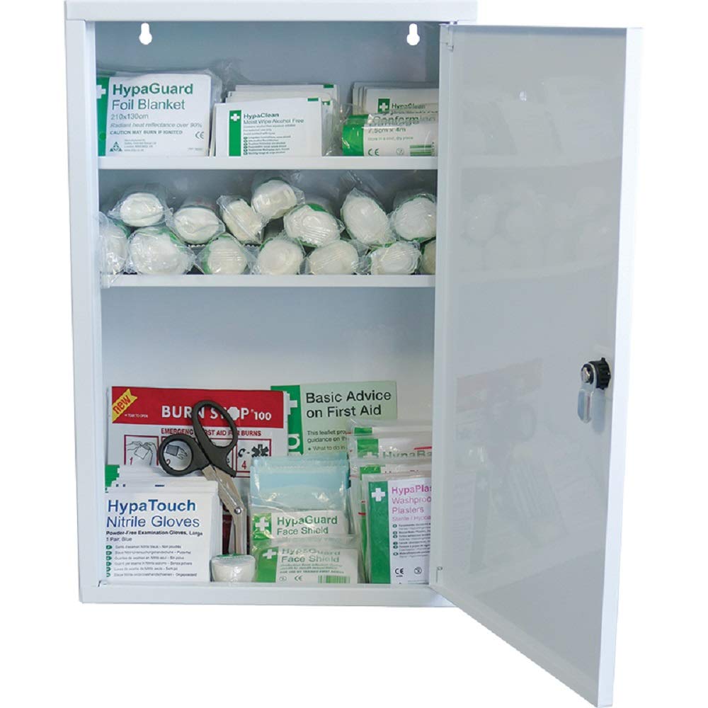 Safety First Aid Cabinet BS 8599 Compliant, Large (1-50 Persons) Fully Stocked Lockable Metal Medica