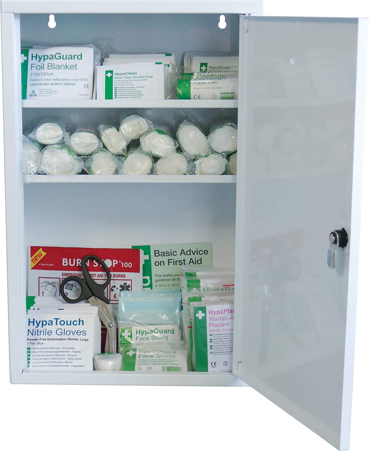 Safety First Aid Cabinet BS 8599 Compliant, Large (1-50 Persons) Fully Stocked Lockable Metal Medica