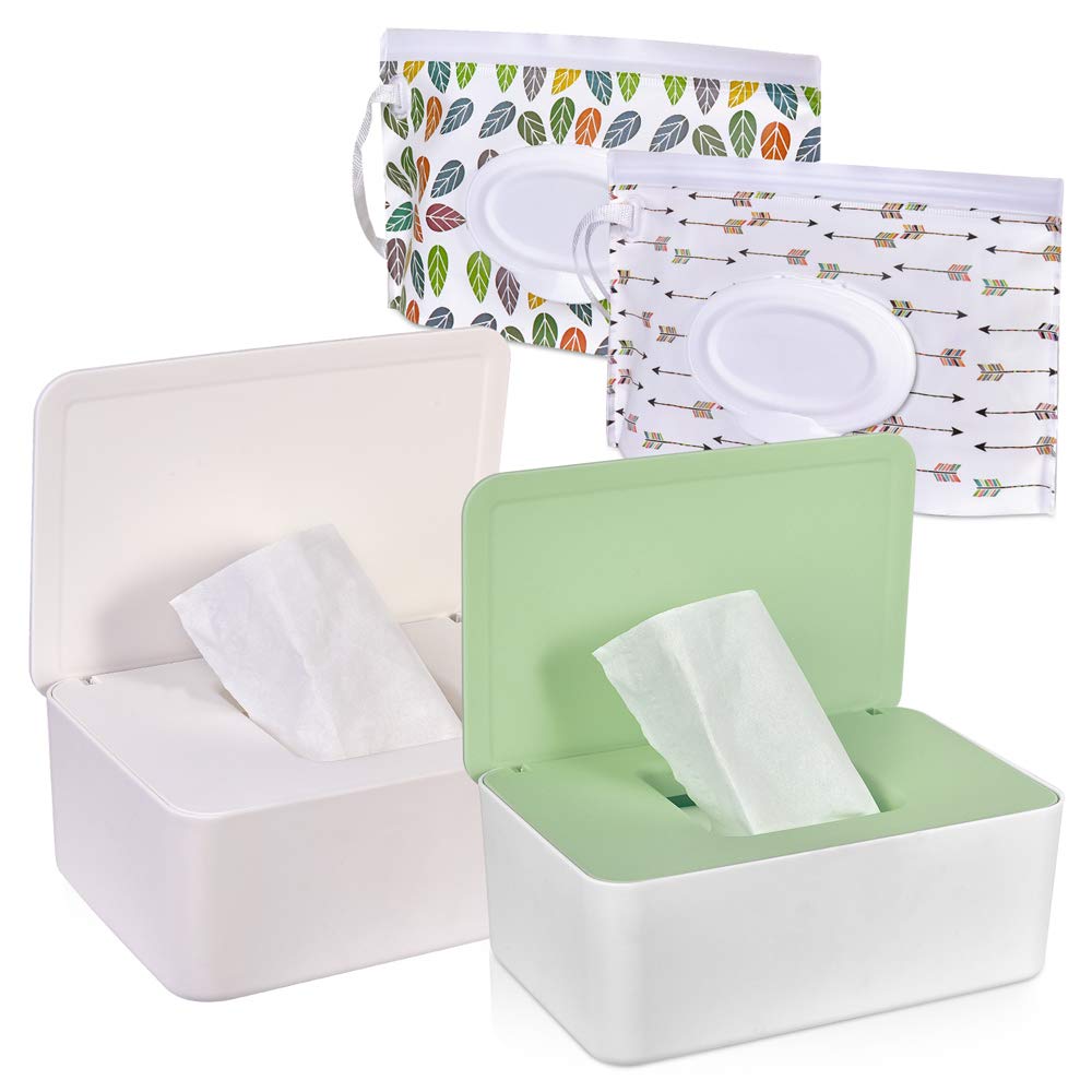 TORASO Tissue Box with Lid Baby Wipes Dispenser Pouch with Lids Baby Wipe Holder Keeps Wipes Fresh S