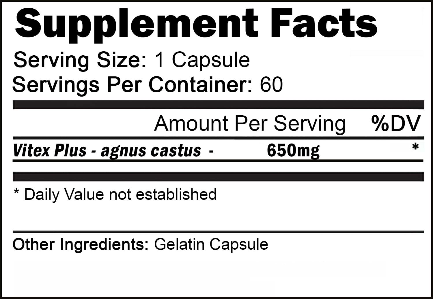 VH Nutrition Vitex+ | 650mg Vitex Chasteberry Supplement for Women - 30 Day Supply - 60 Capsules