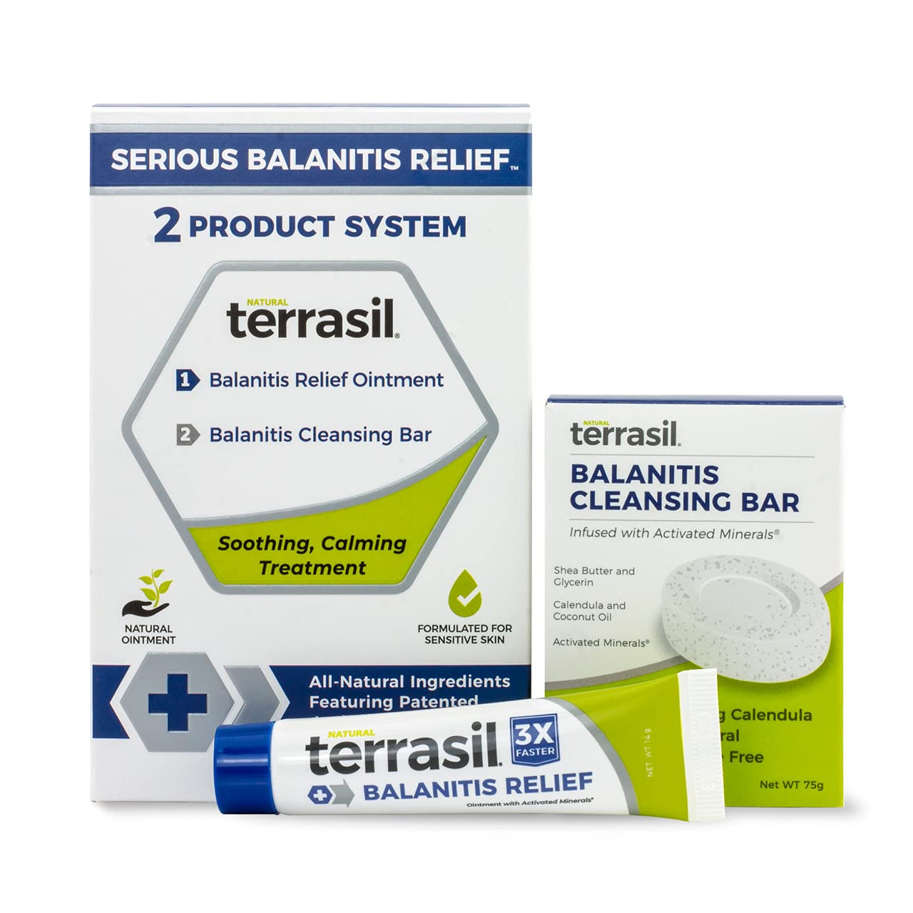 Balanitis Treatment 2-Product Ointment and Cleansing Bar System by Terrasil with All-Natural Activat