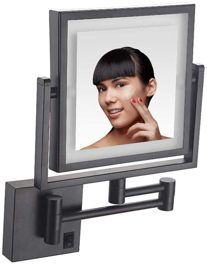 BAOFI Makeup Mirror LED Luminated Wall Mount, 8 Inch Bathroom Shaving Mirror Wall Mounted Square Van