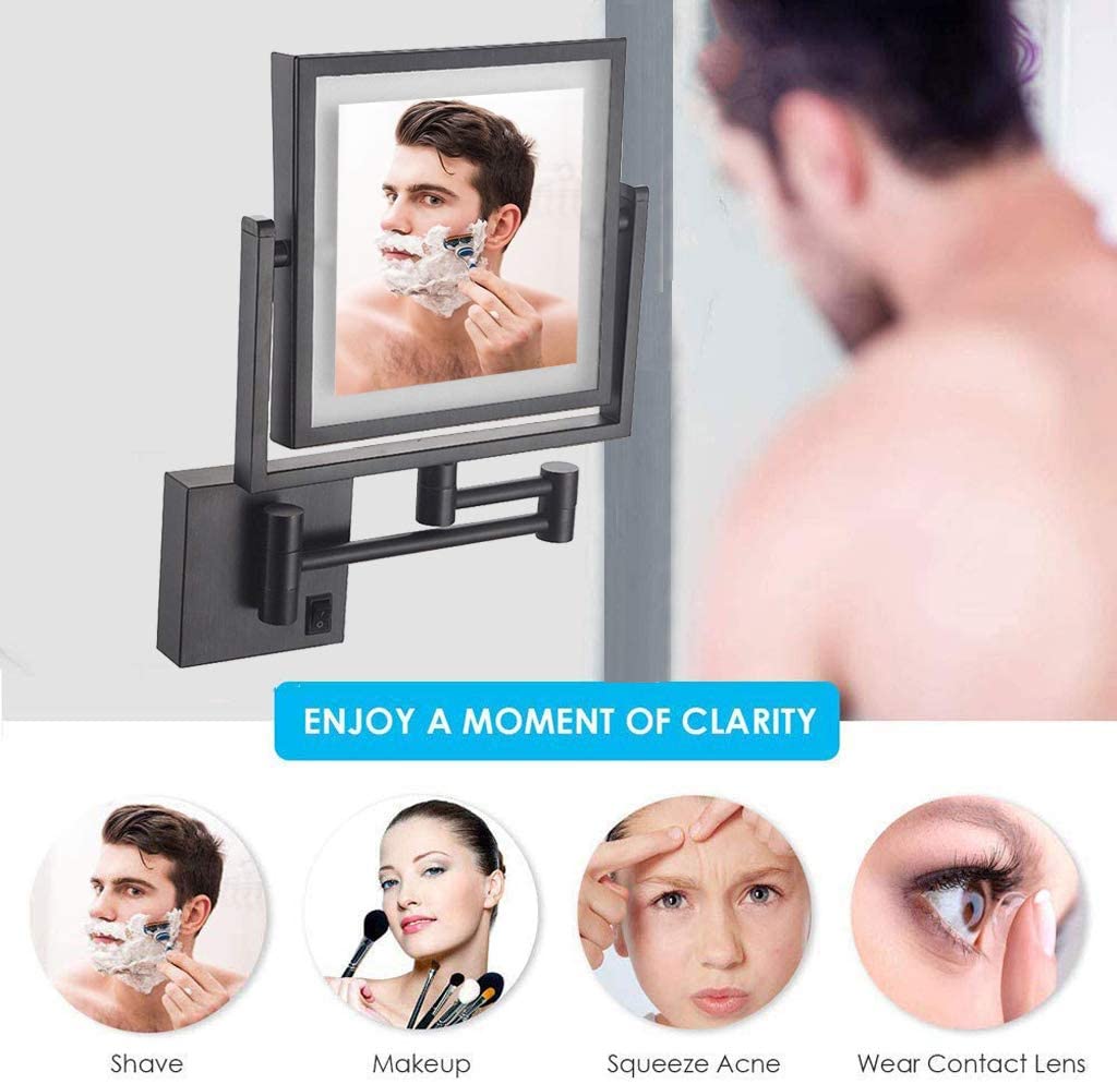 BAOFI Makeup Mirror LED Luminated Wall Mount, 8 Inch Bathroom Shaving Mirror Wall Mounted Square Van