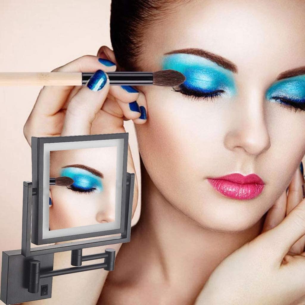 BAOFI Makeup Mirror LED Luminated Wall Mount, 8 Inch Bathroom Shaving Mirror Wall Mounted Square Van