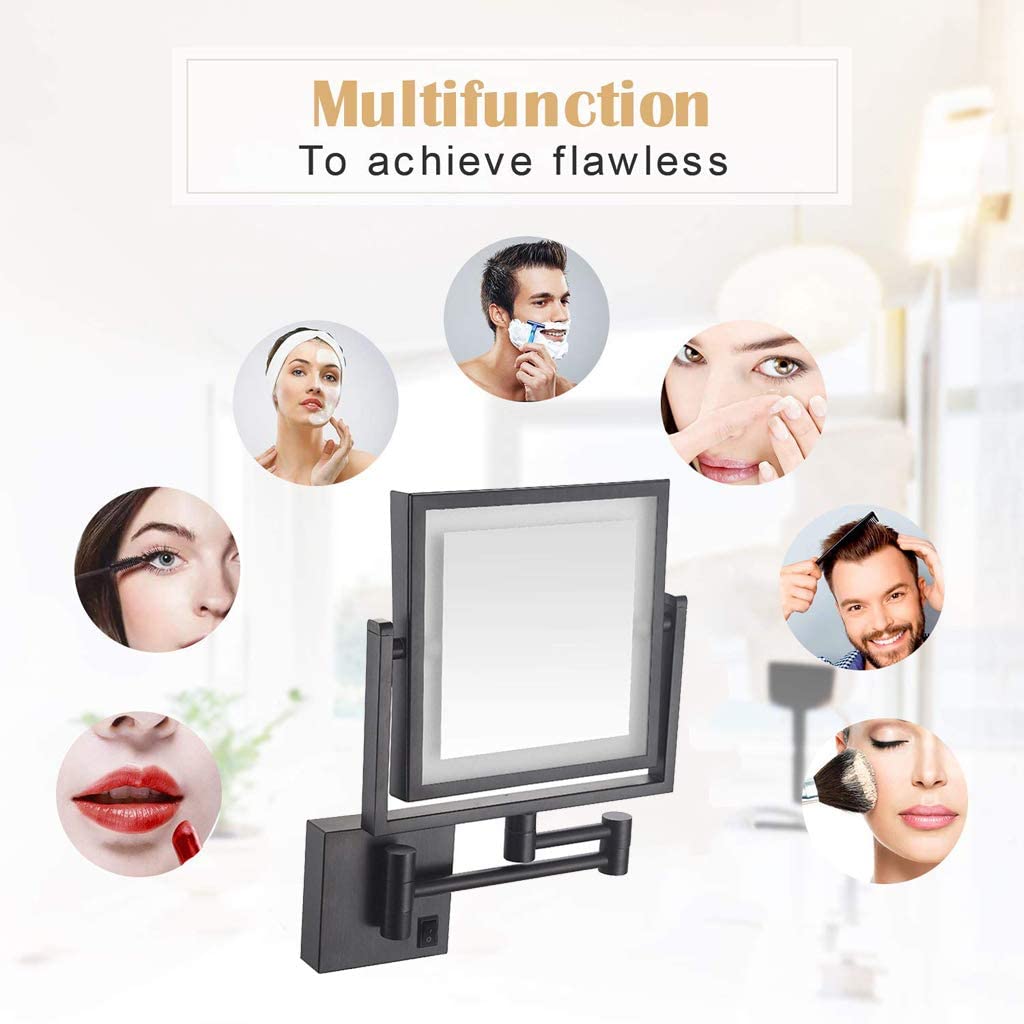 BAOFI Makeup Mirror LED Luminated Wall Mount, 8 Inch Bathroom Shaving Mirror Wall Mounted Square Van