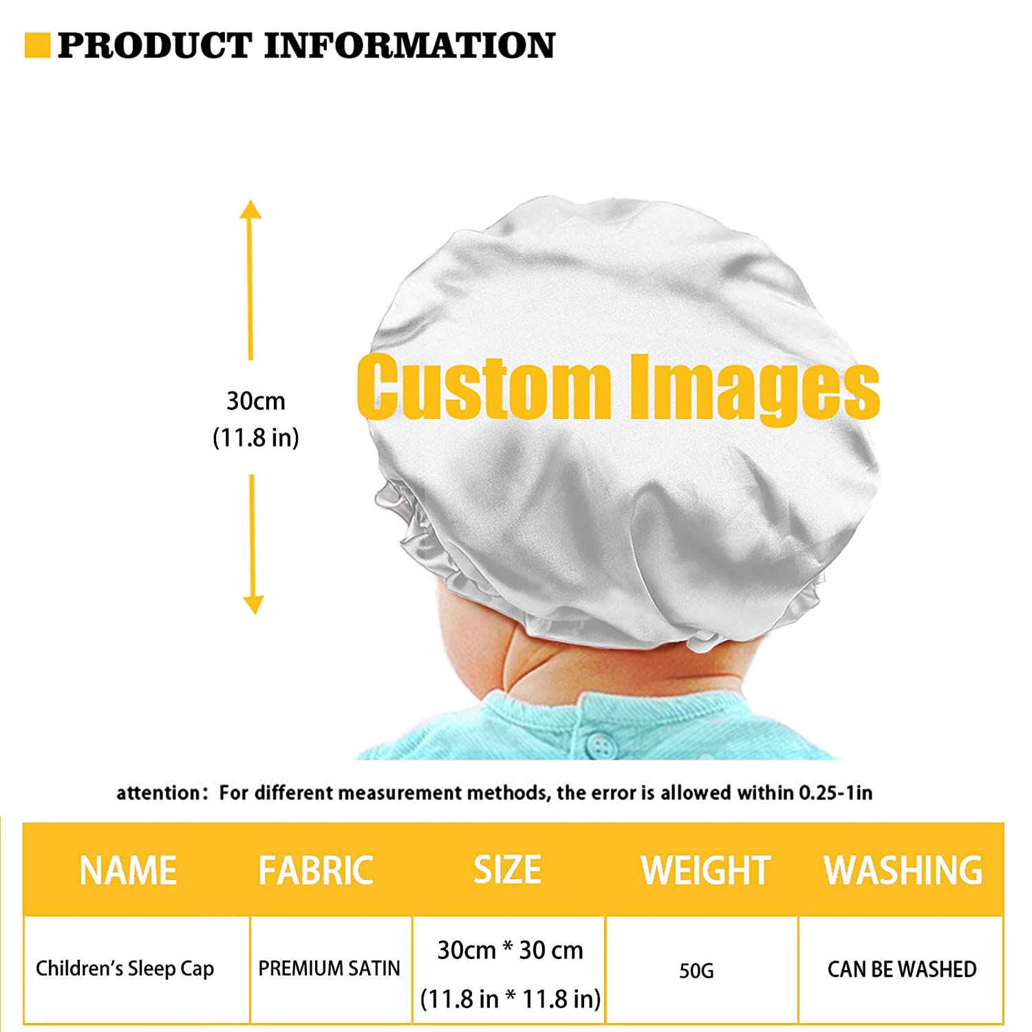 Babrukda Kids Hair Cover Satin Bonnet Satin Sleep Cap Adjustable Elastic Band Beanie Hat for Night S