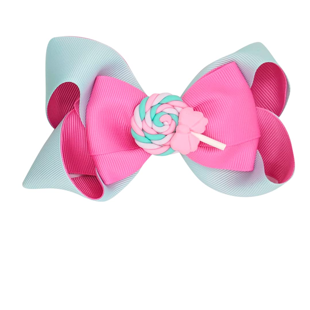 Florenzza Hair Bows (5 Inches, Pink/Light Green) Hair Clips, Hair bows for Girls, Bows for Girls, Ha