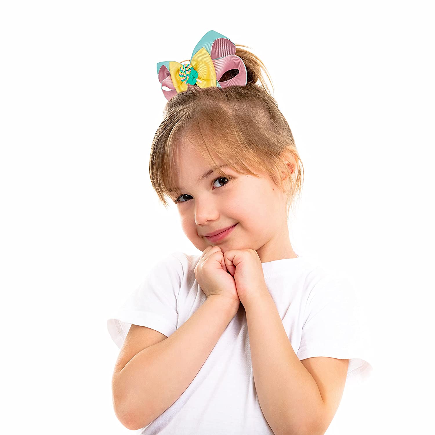 Florenzza Hair Bows (5 Inches, Pink/Light Green) Hair Clips, Hair bows for Girls, Bows for Girls, Ha