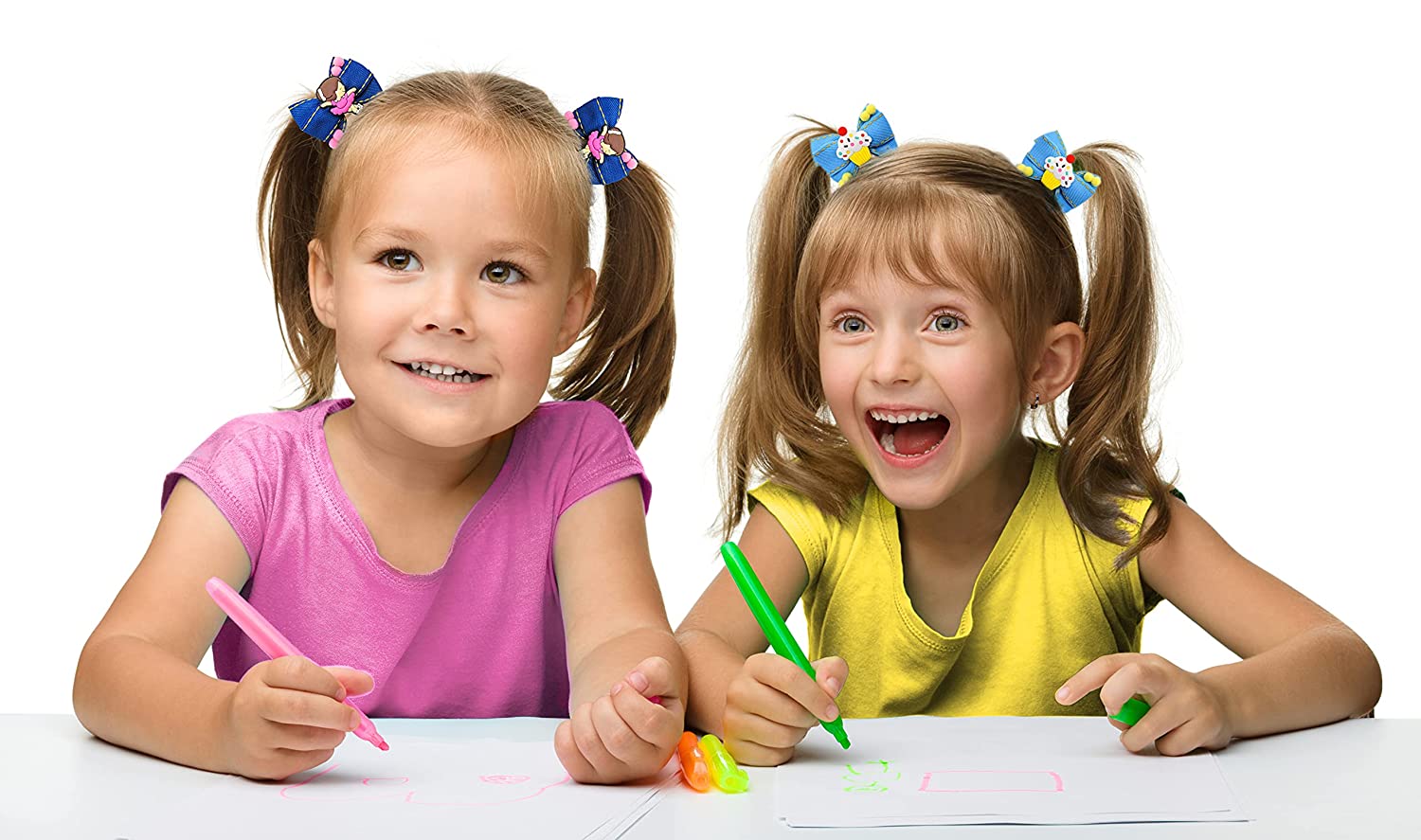 Florenzza Hair Bows (5 Inches, Pink/Light Green) Hair Clips, Hair bows for Girls, Bows for Girls, Ha