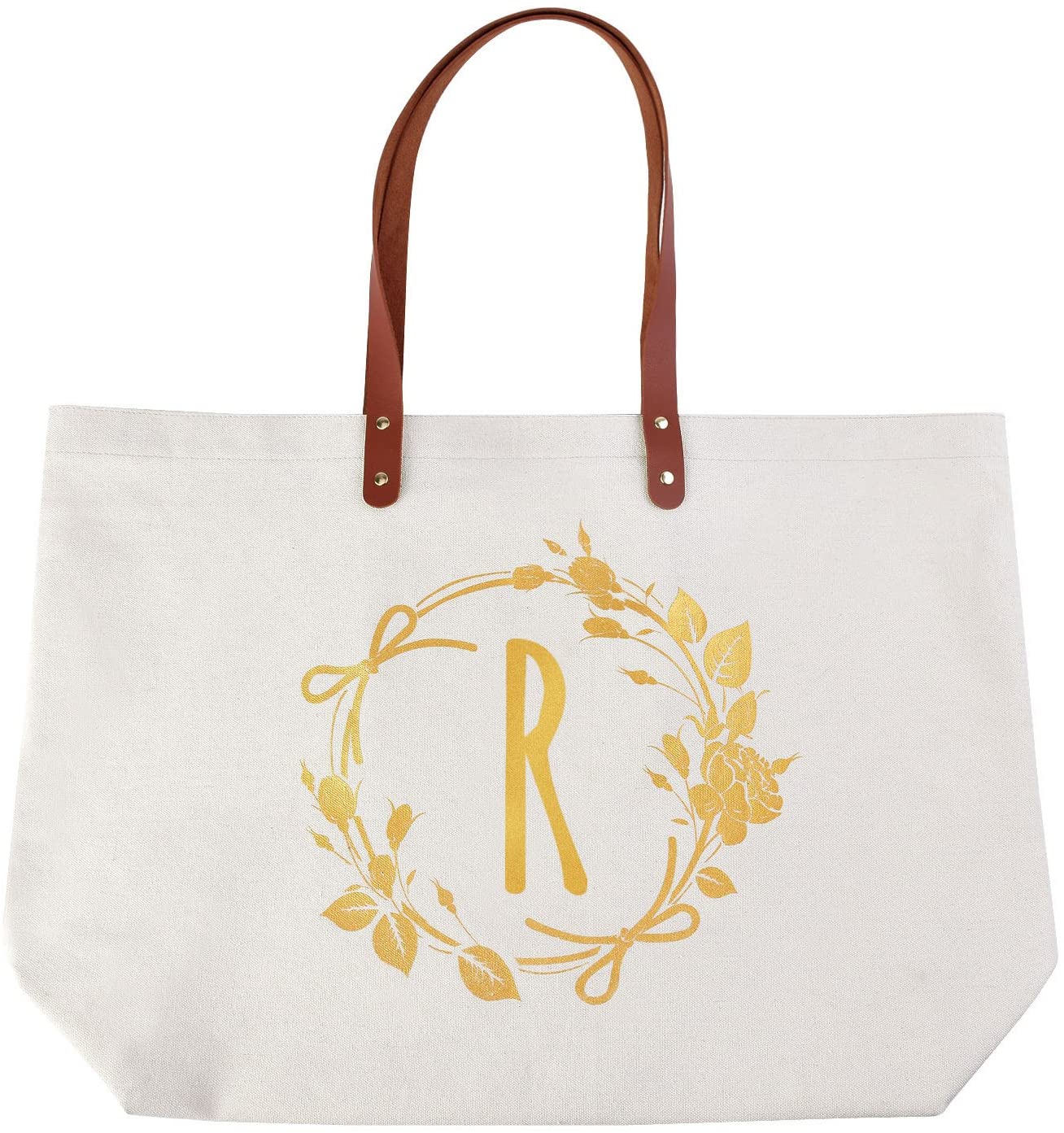 ElegantPark Monogrammed Gifts for Women R Initial Tote Bag Personalized Makeup Bag Wedding Gifts Bir