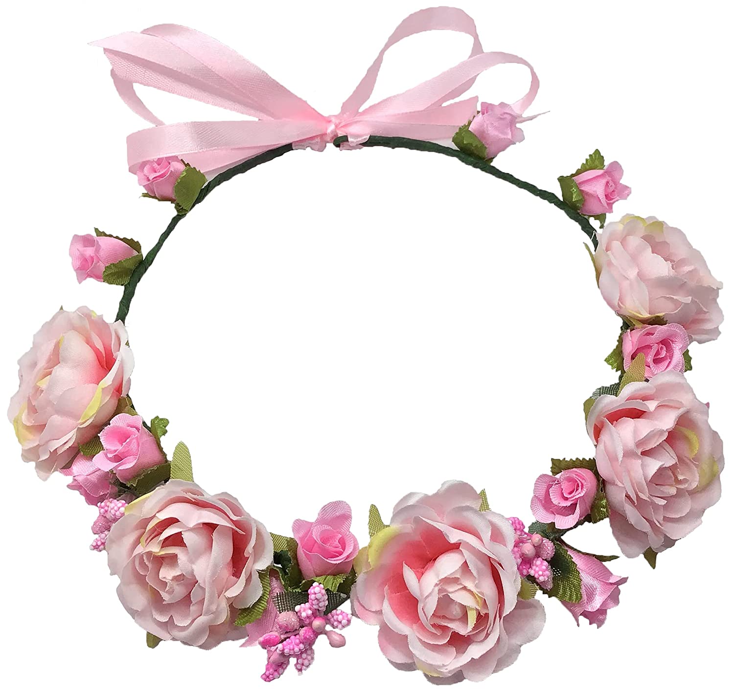 Flower Crown Girls Floral Headpiece - Artificial White Pink Roses Wedding - Bridal Boho Wreath Kids 