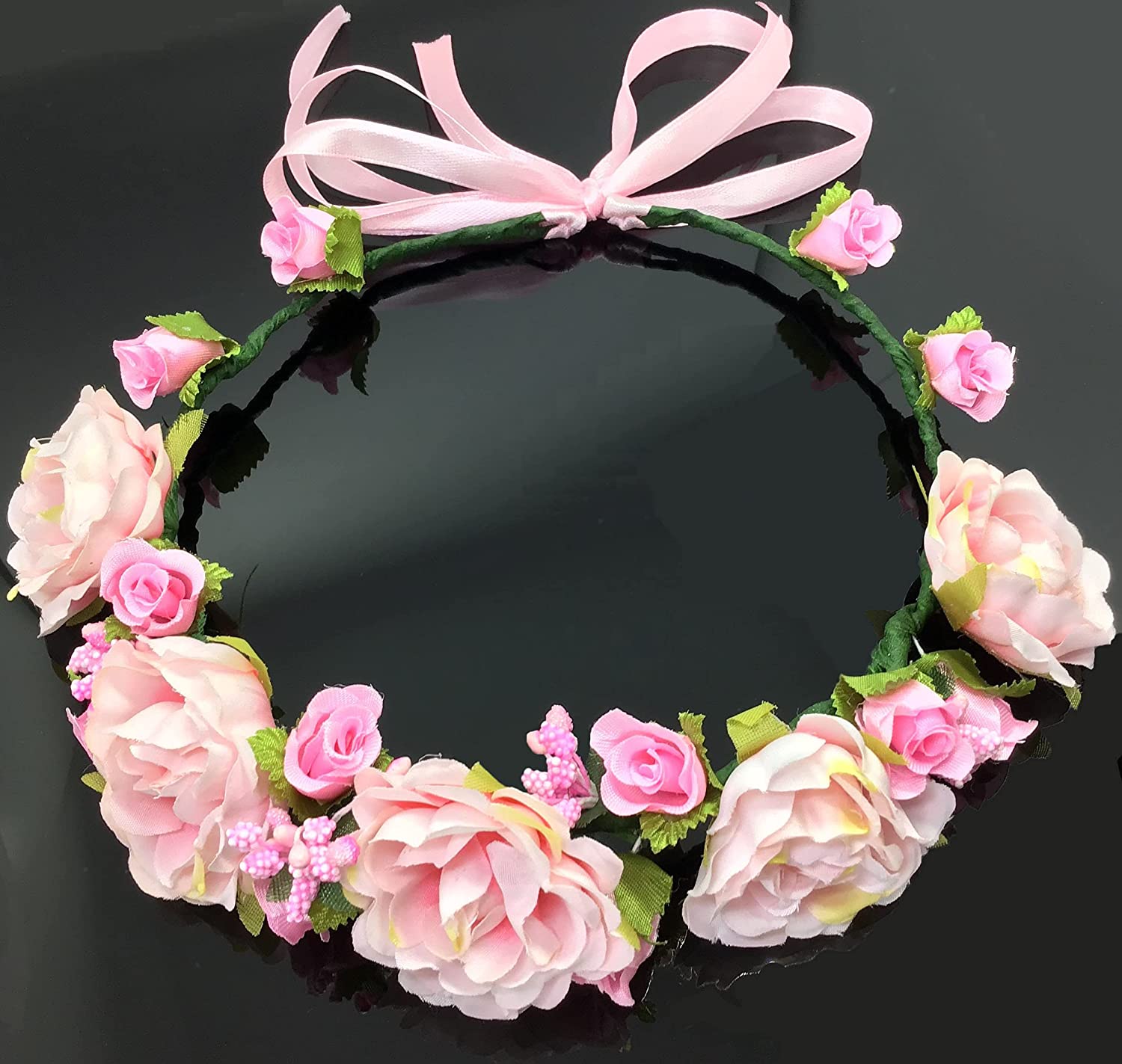 Flower Crown Girls Floral Headpiece - Artificial White Pink Roses Wedding - Bridal Boho Wreath Kids 