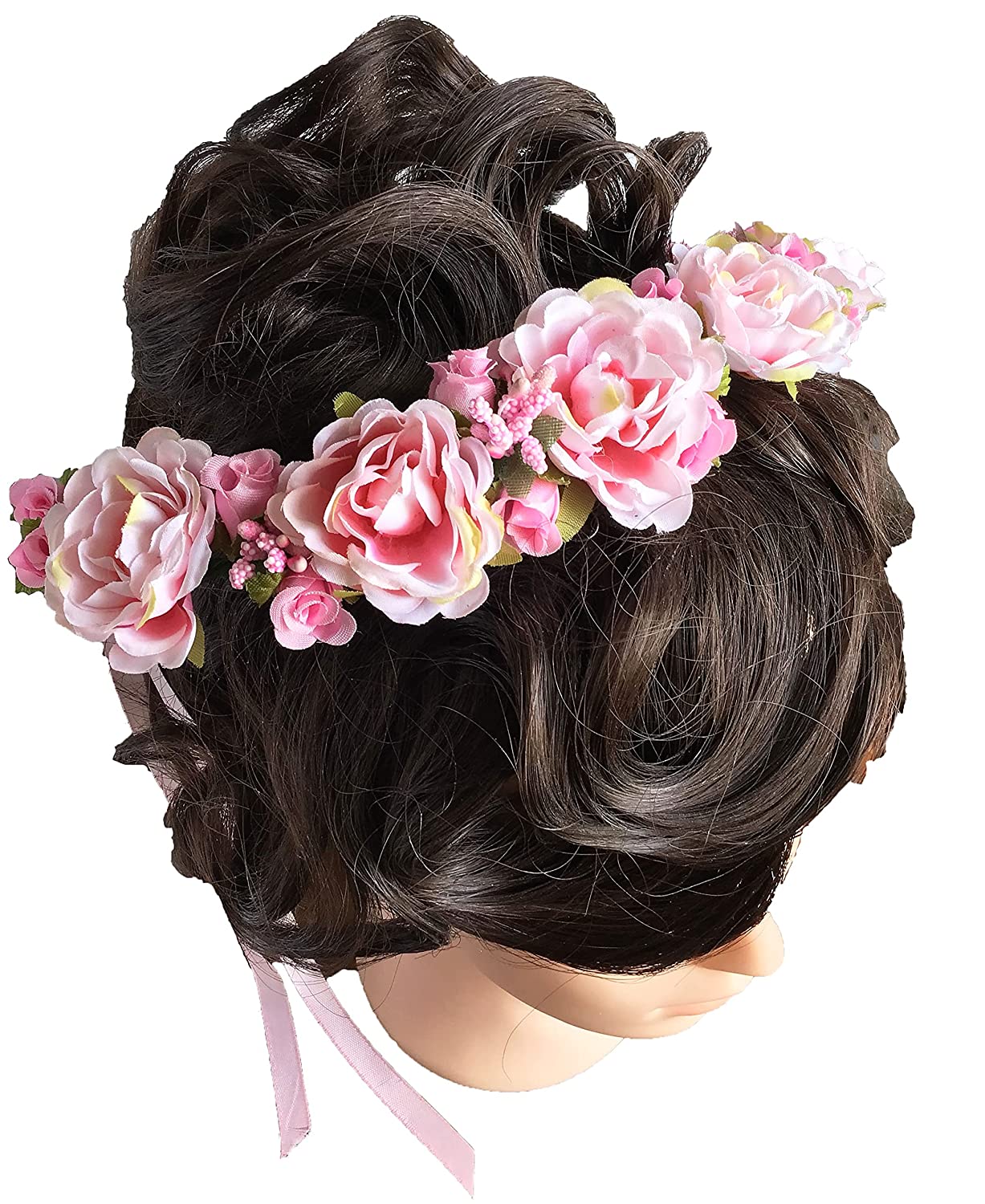 Flower Crown Girls Floral Headpiece - Artificial White Pink Roses Wedding - Bridal Boho Wreath Kids 