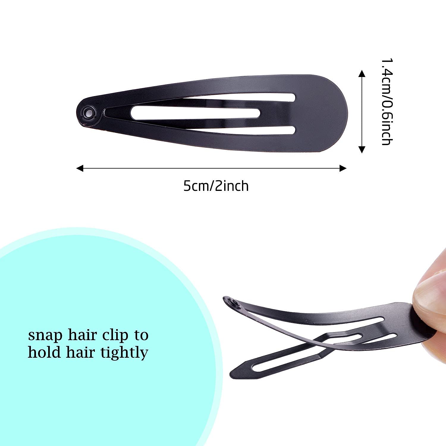 100 Pack Bulk 2 Inch 5 CM Black Snap Metal Hair Clips Barrettes Hairpins Clips Thin Fine Bang Hair H
