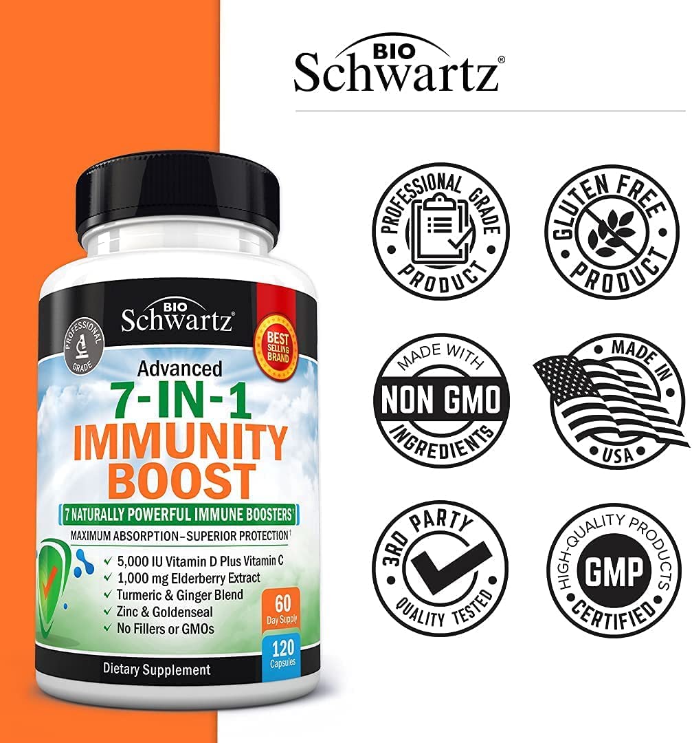 Immune Support Supplement with Zinc Vitamin C Vitamin D 5000 IU Elderberry Ginger D3 Goldenseal - Dr