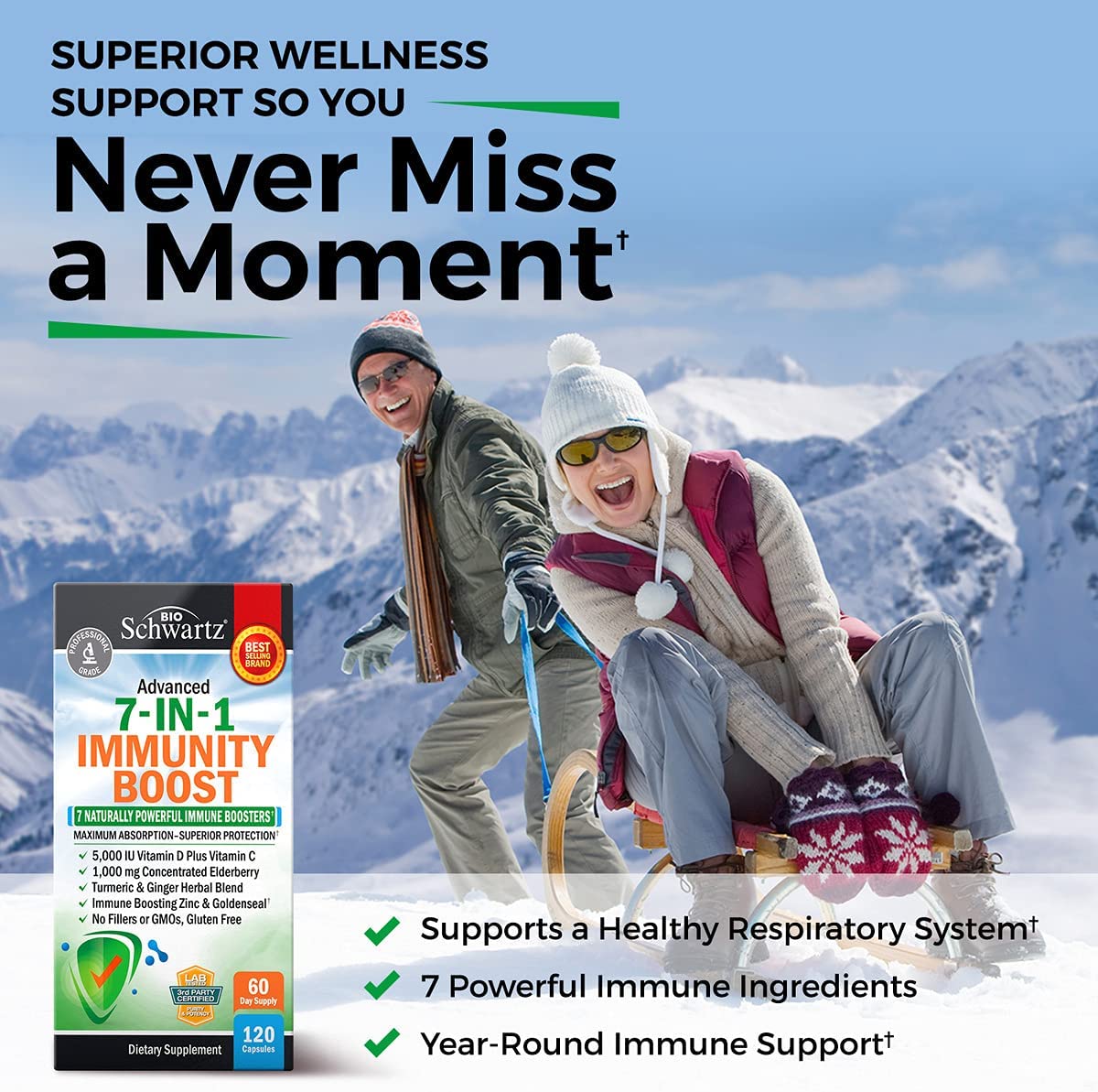 Immune Support Supplement with Zinc Vitamin C Vitamin D 5000 IU Elderberry Ginger D3 Goldenseal - Dr